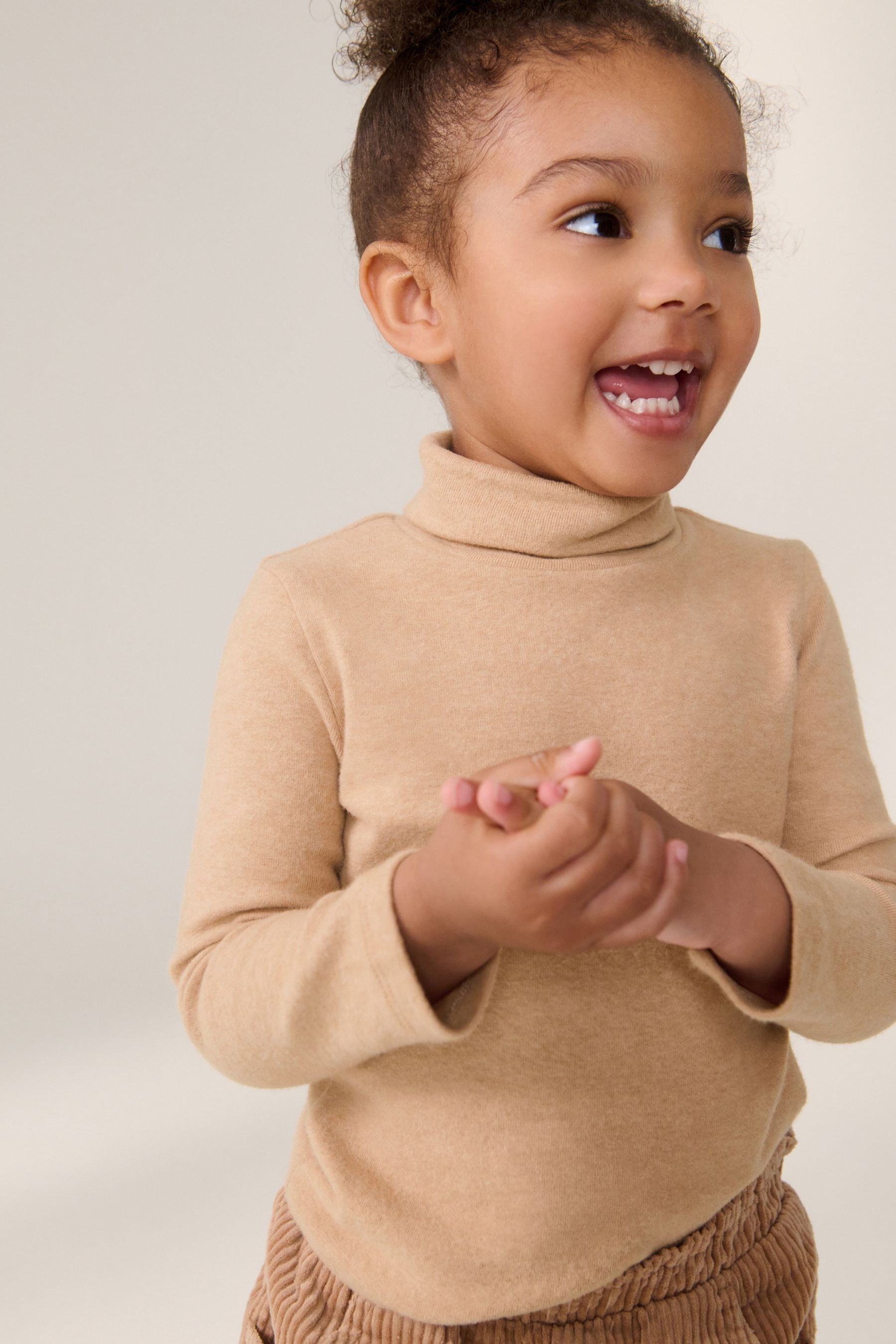 Tan Brown Brushed Long Sleeve Roll Neck Top (3mths-7yrs)