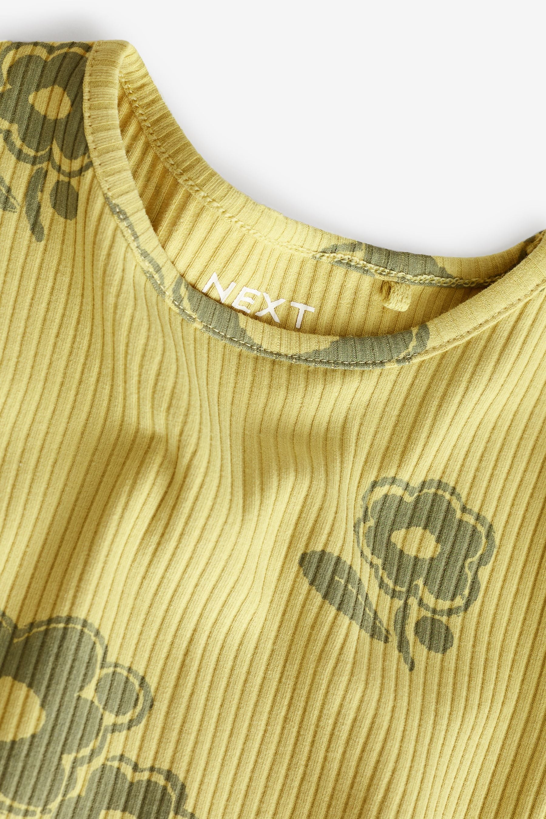 Green Flower Cotton Rich Long Sleeve Ribbed Frill T-Shirt (3mths-7yrs)