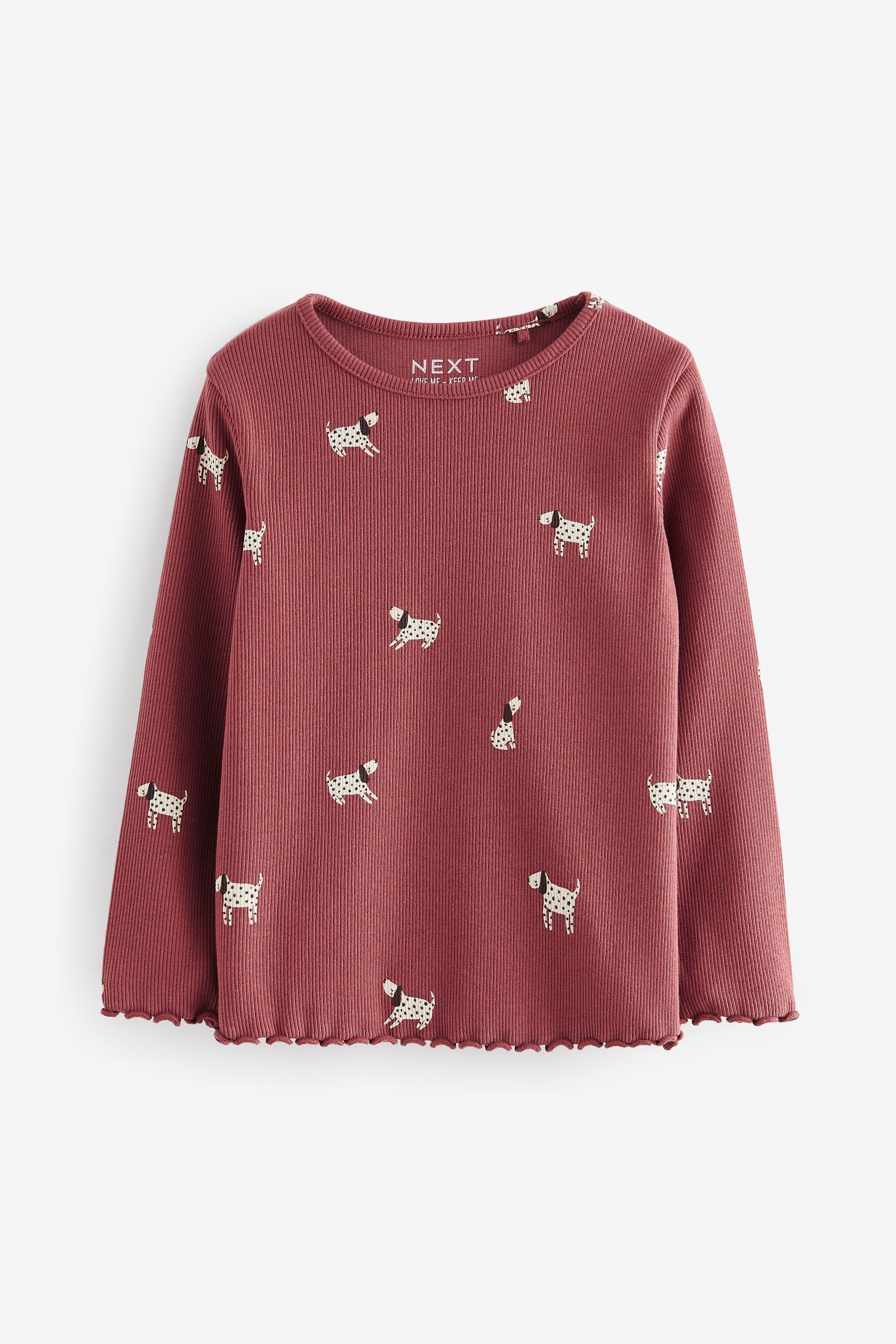 Burgundy Red Dog Cotton Rich Long Sleeve Rib T-Shirt (3mths-7yrs)