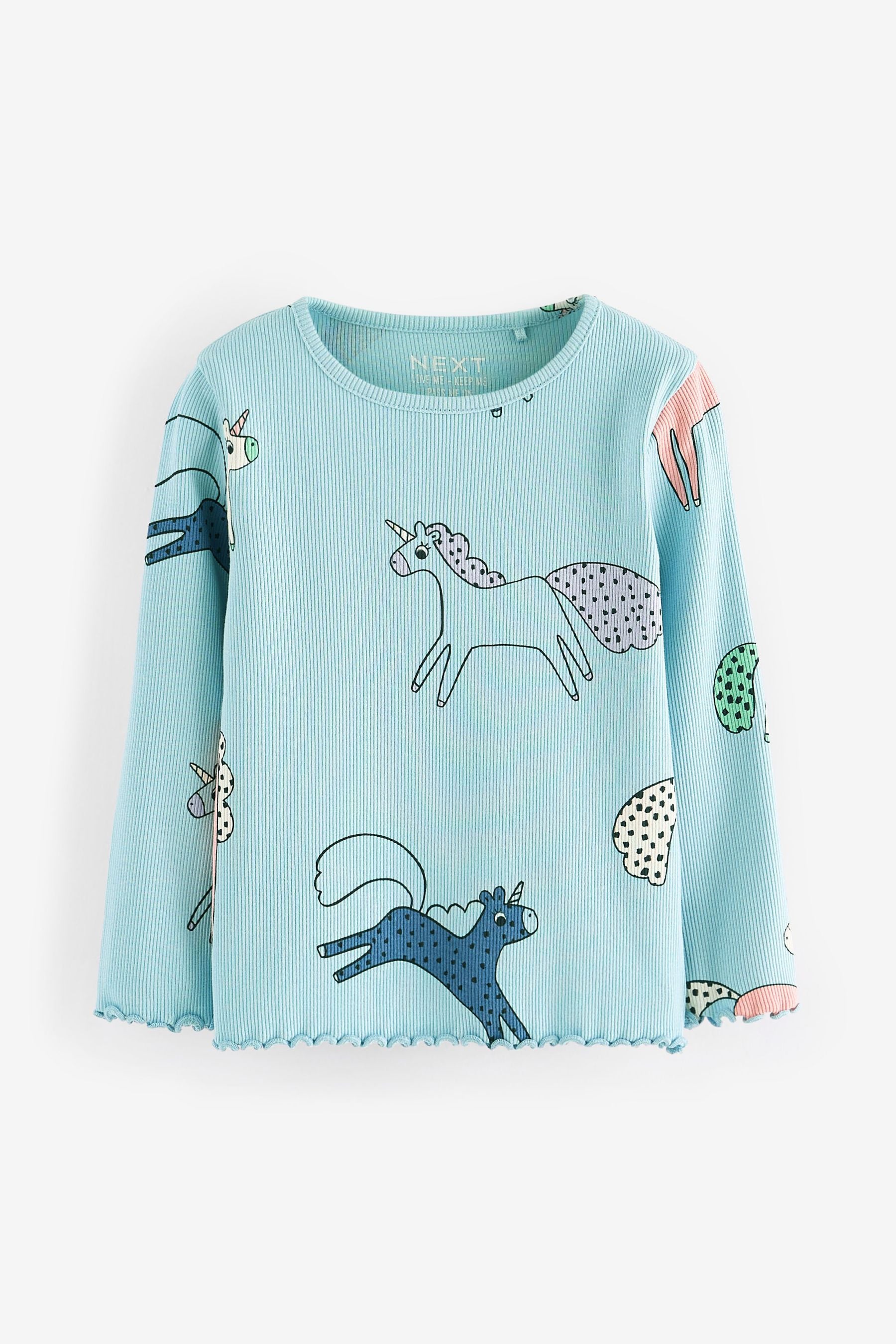 Blue Unicorn Cotton Rich Long Sleeve Rib T-Shirt (3mths-7yrs)