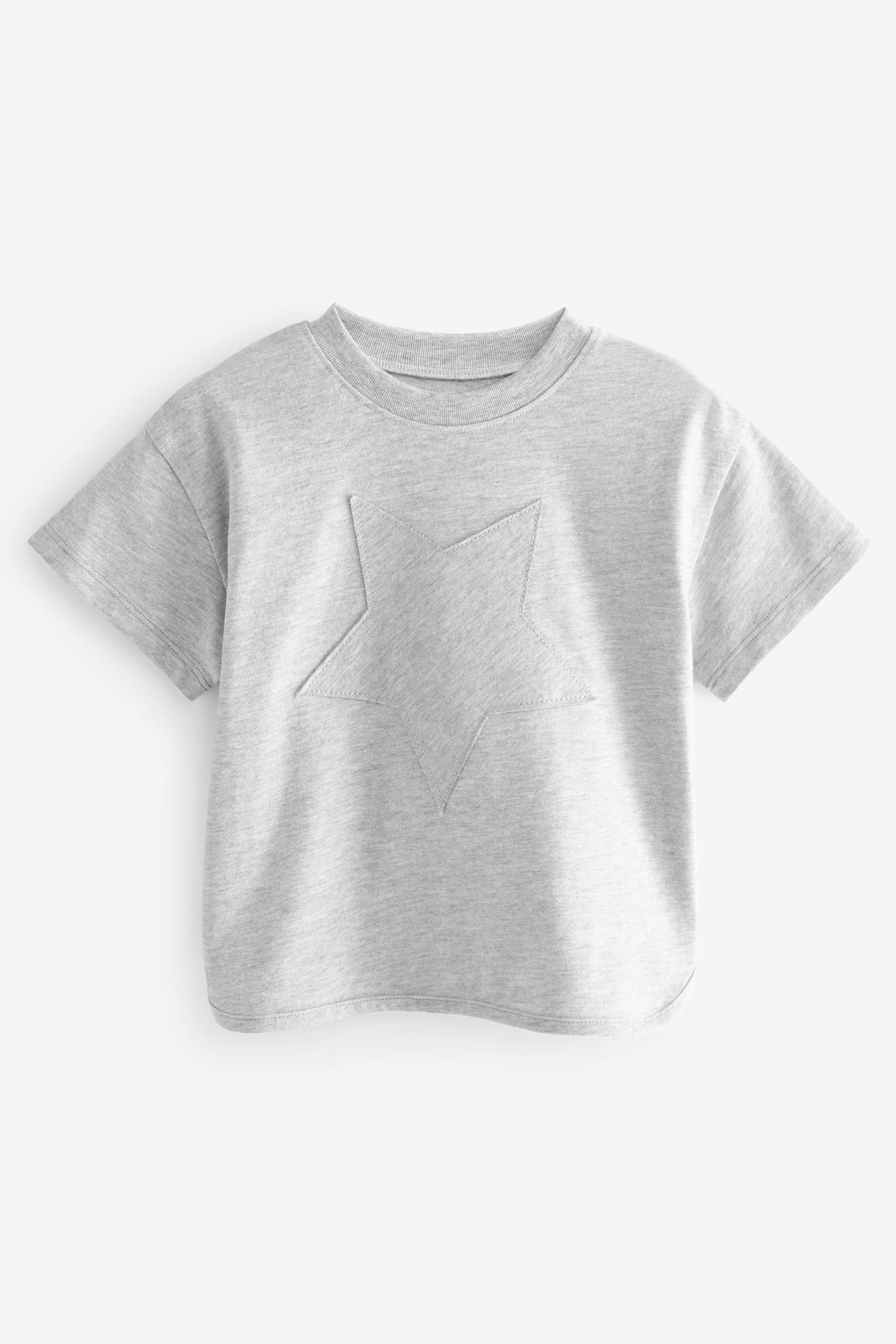 Grey 100% Cotton Short Sleeve Appliqu?© T-Shirt (3mths-7yrs)