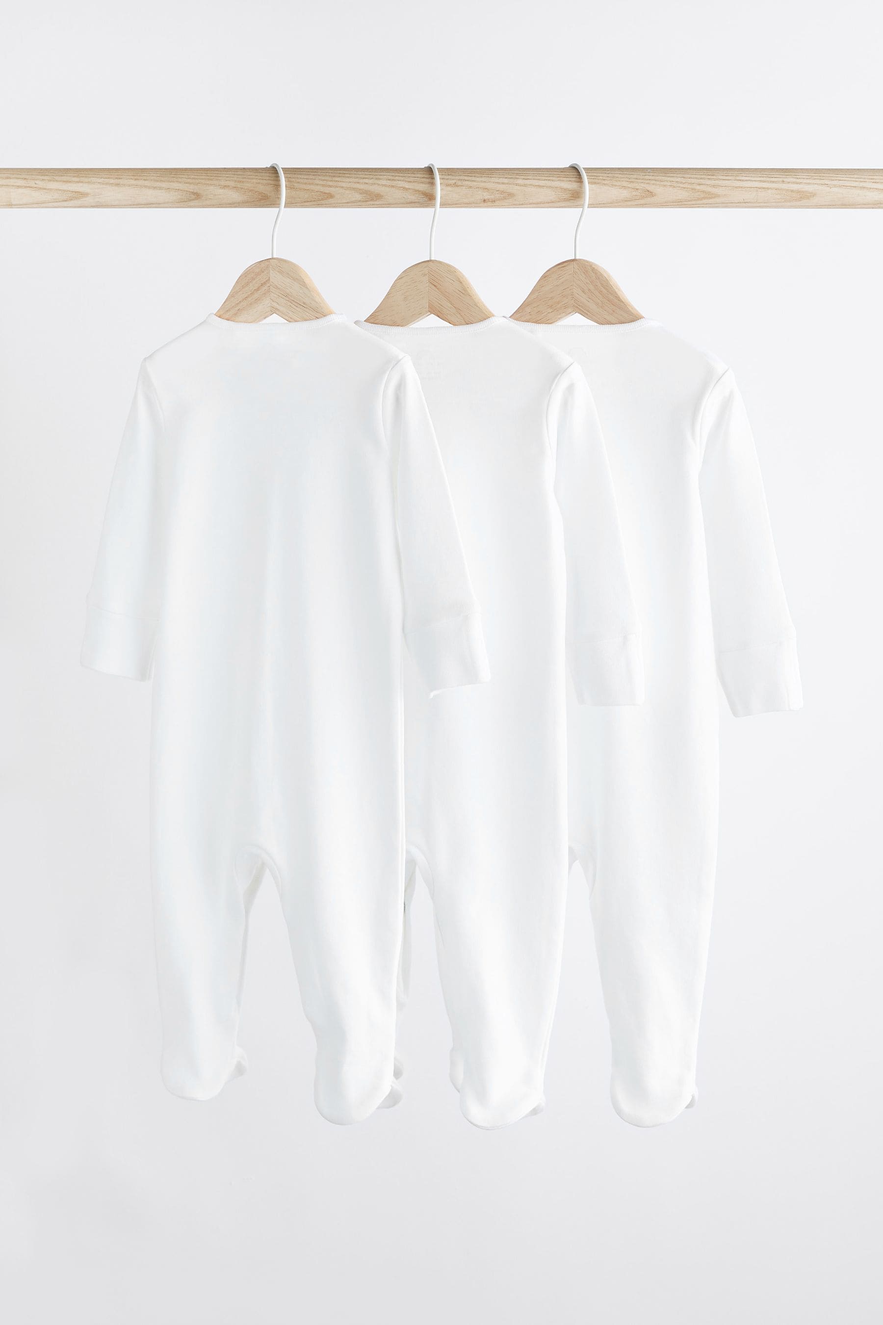 White 3 Pack Baby Sleepsuits (0-18mths)