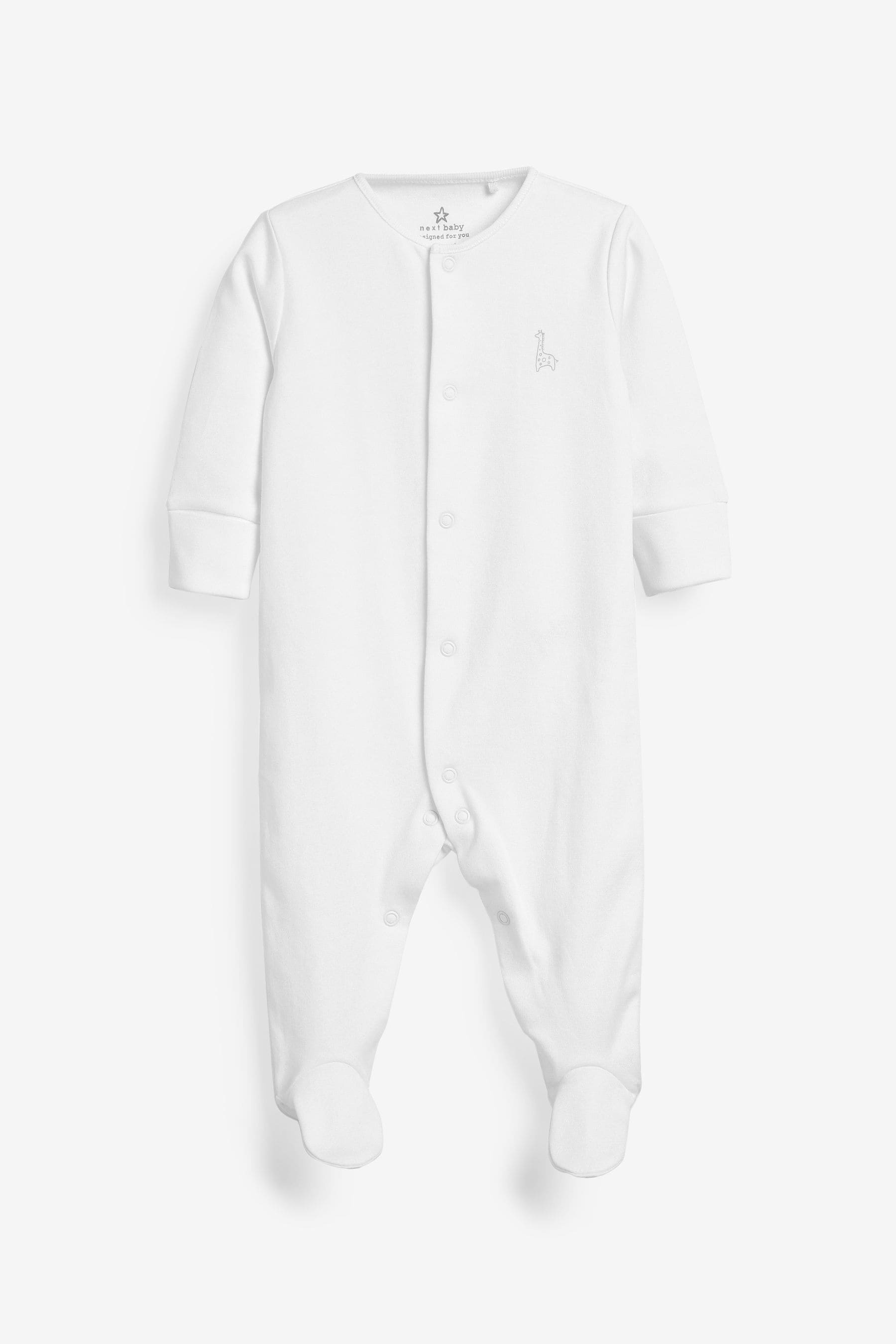 White 3 Pack Baby Sleepsuits (0-18mths)