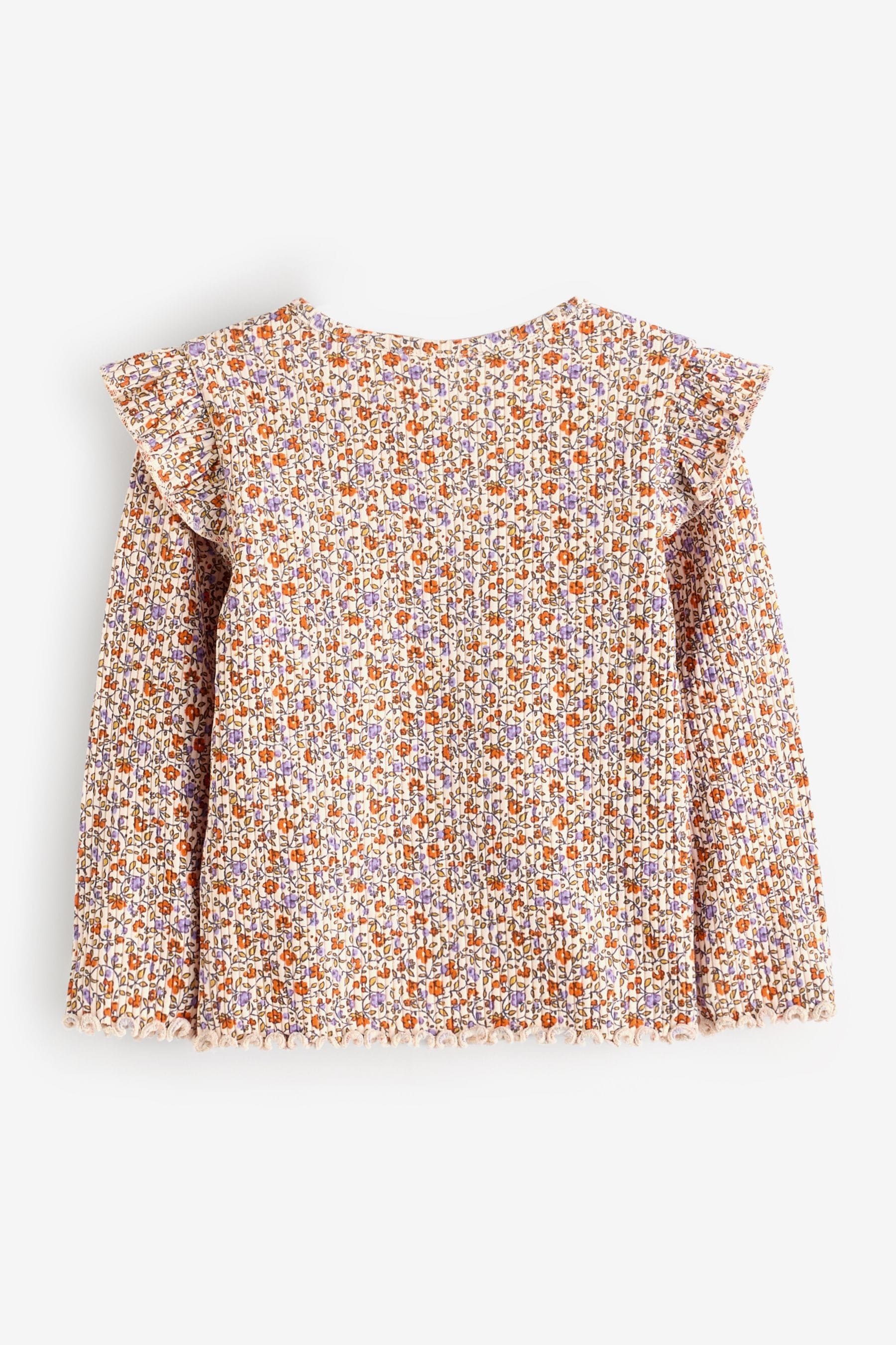 Floral Cotton Rich Long Sleeve Ribbed Frill T-Shirt (3mths-7yrs)