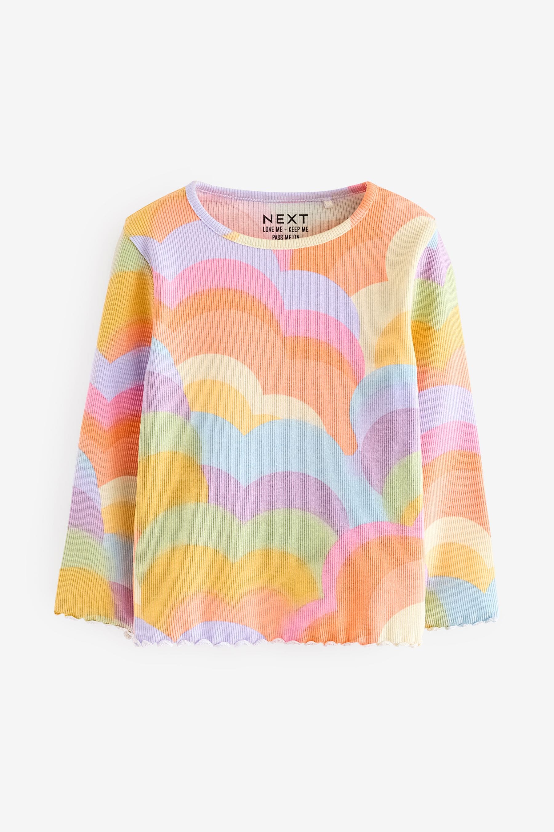 Pink Pastel Rainbow Cotton Rich Long Sleeve Rib T-Shirt (3mths-7yrs)