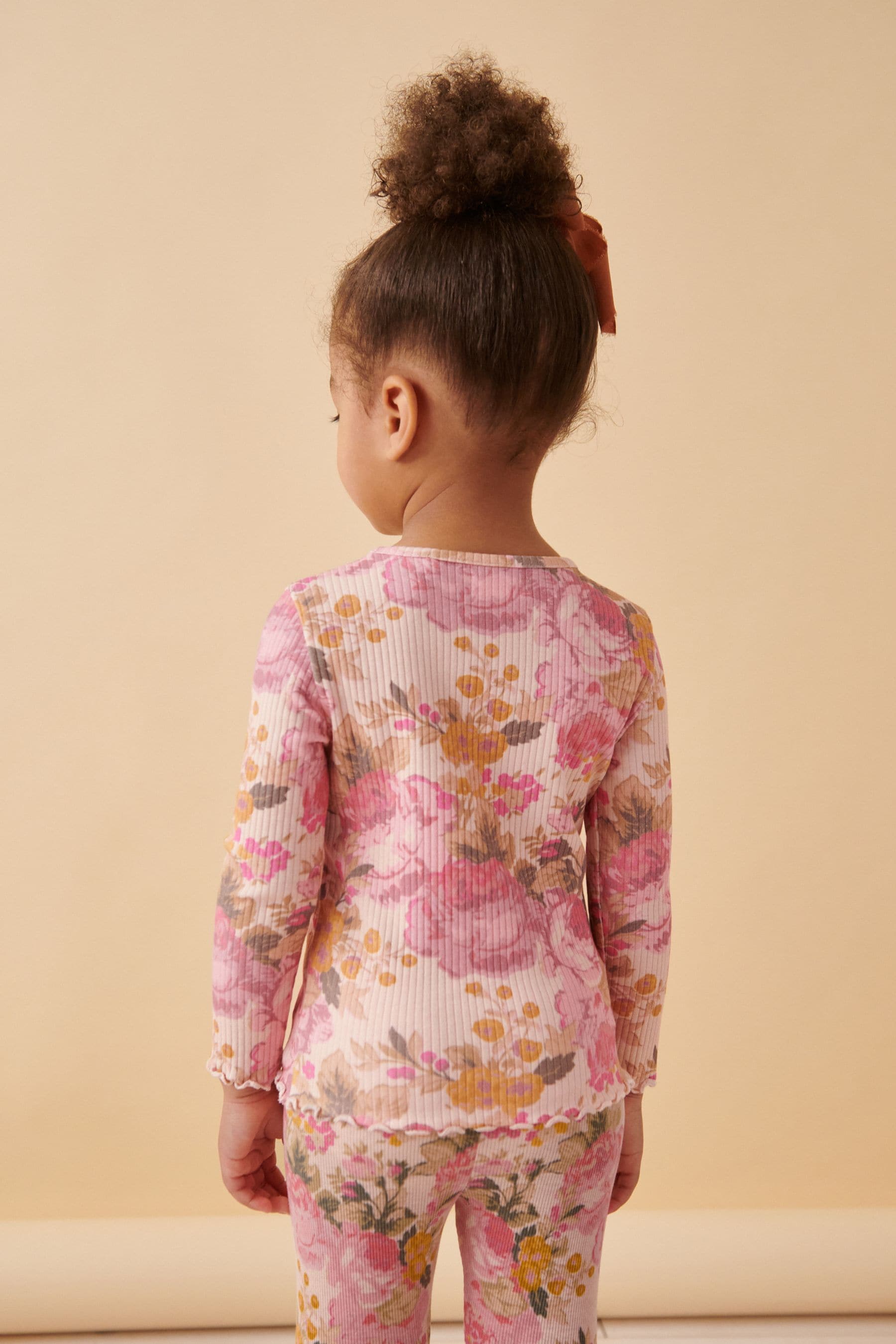 Pink Vintage Floral Cotton Rich Long Sleeve Rib T-Shirt (3mths-7yrs)