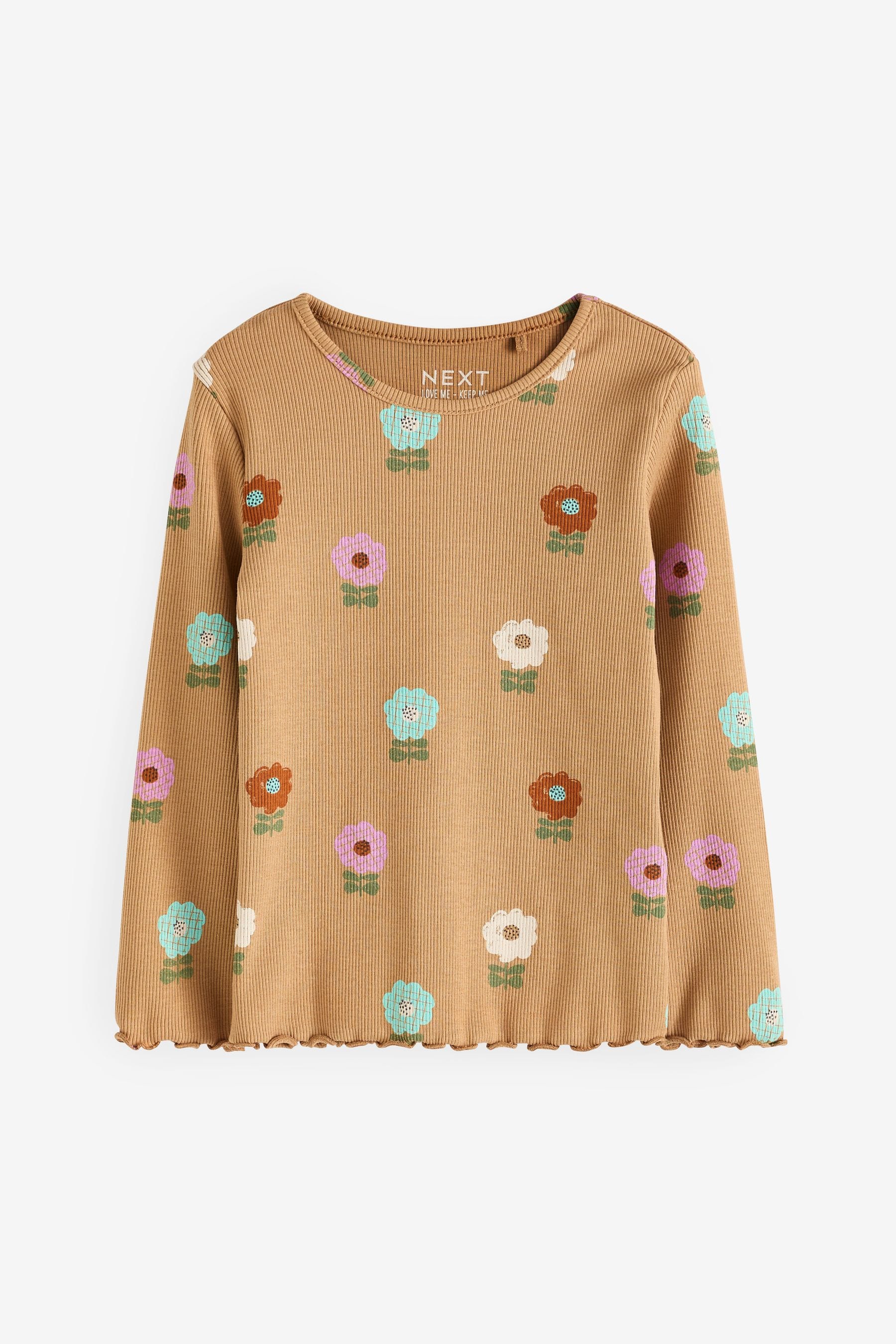 Ochre Pastel Flowers Cotton Rich Long Sleeve Rib T-Shirt (3mths-7yrs)