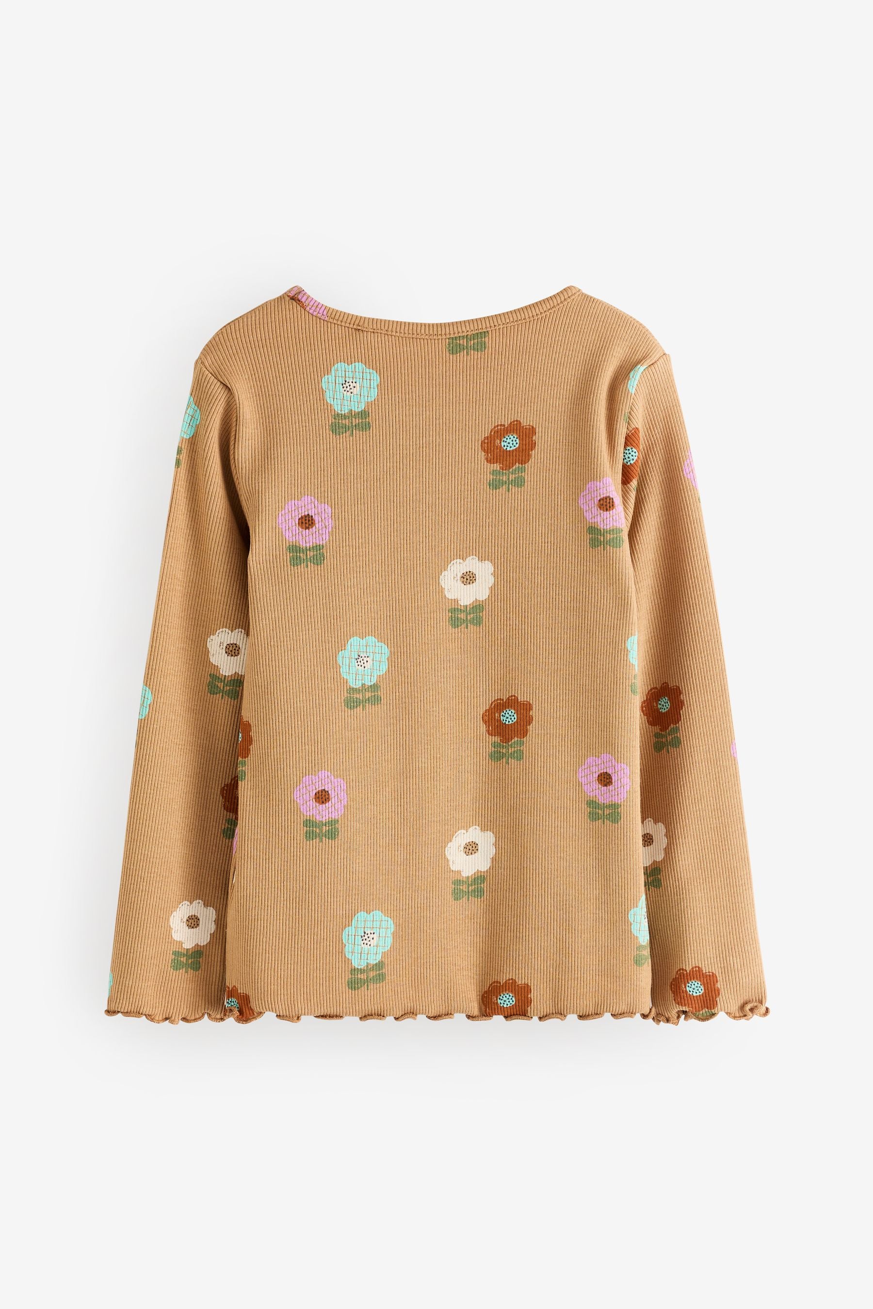 Ochre Pastel Flowers Cotton Rich Long Sleeve Rib T-Shirt (3mths-7yrs)