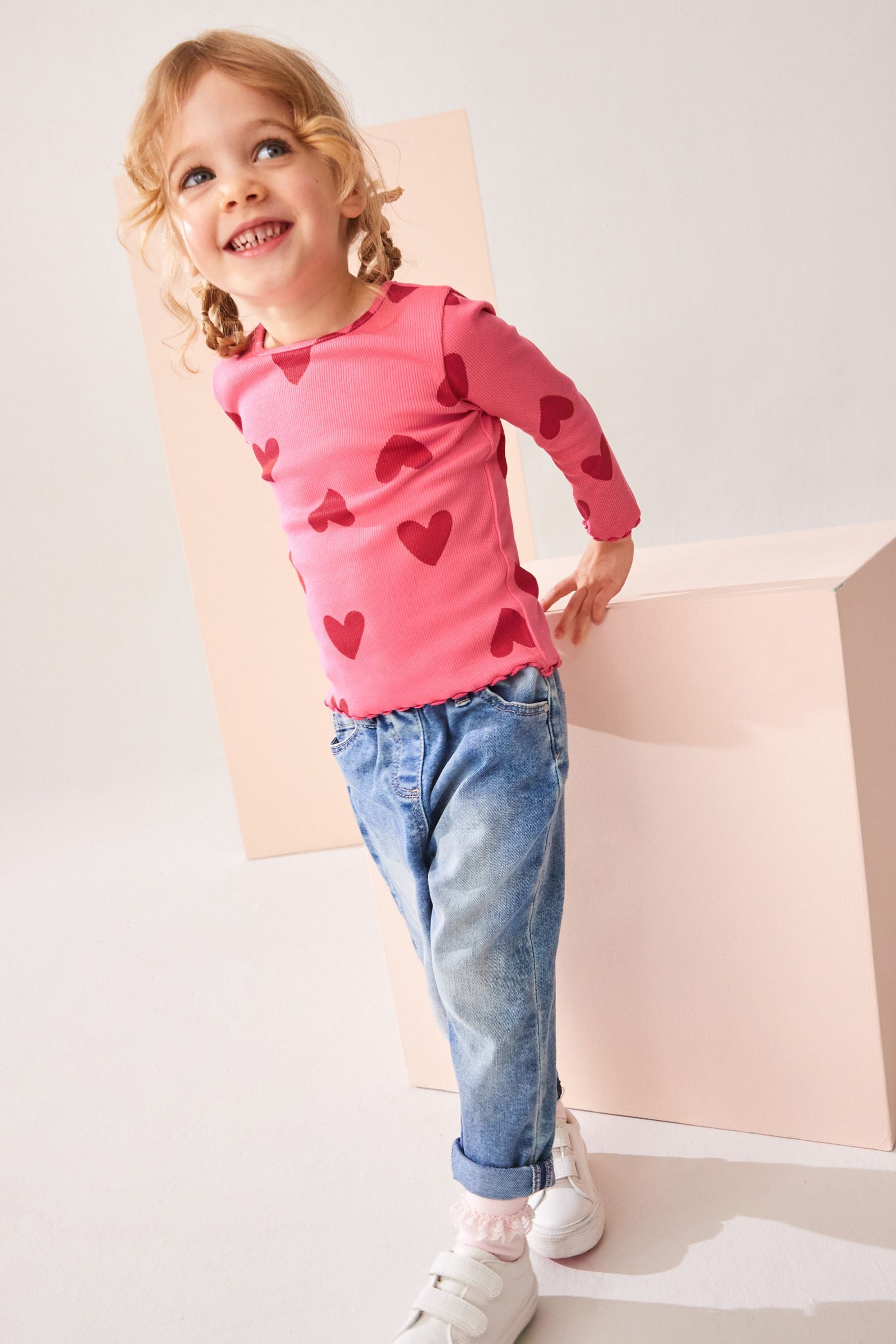 Red Hearts Cotton Rich Long Sleeve Rib T-Shirt (3mths-7yrs)