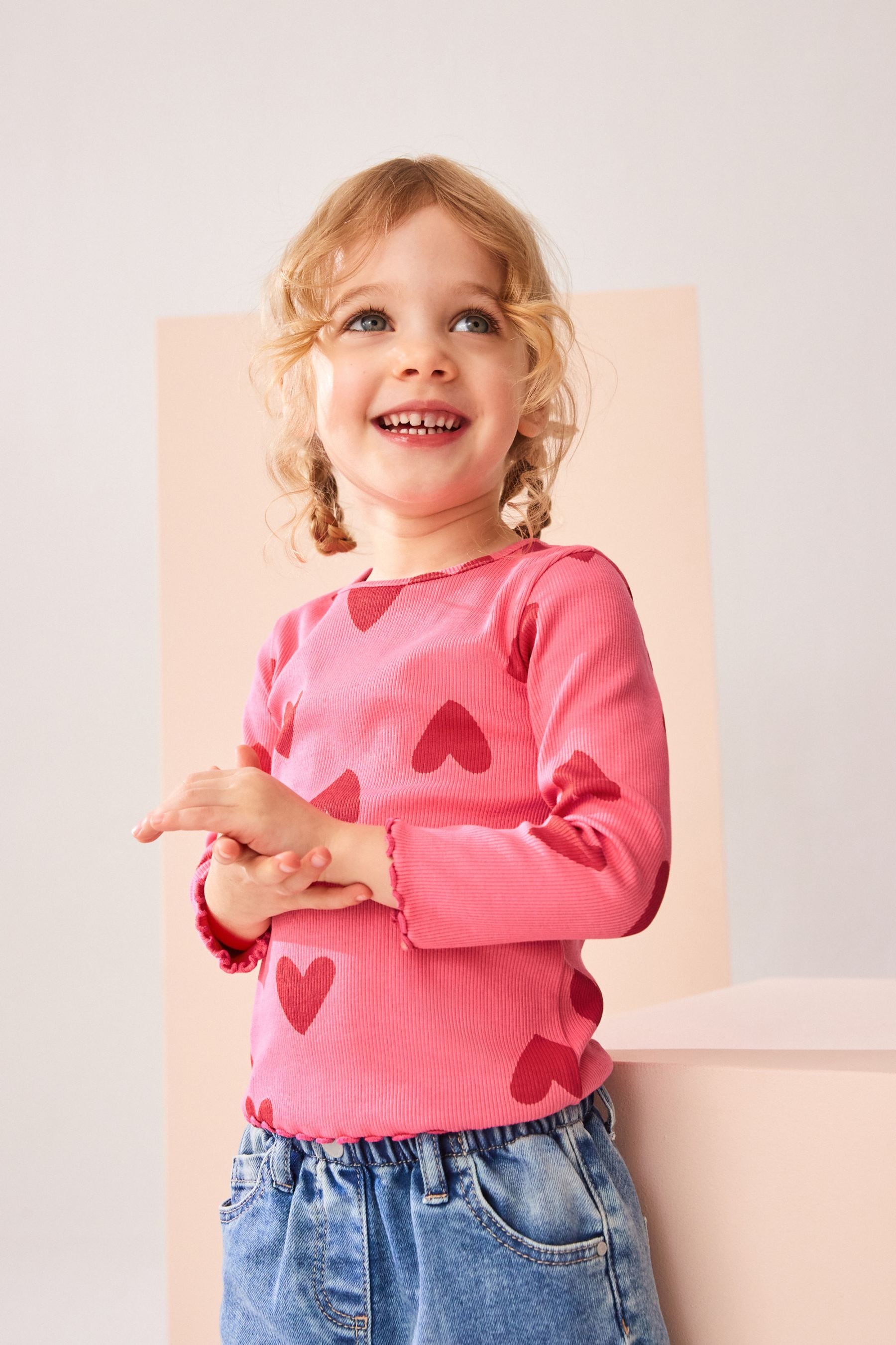 Red Hearts Cotton Rich Long Sleeve Rib T-Shirt (3mths-7yrs)