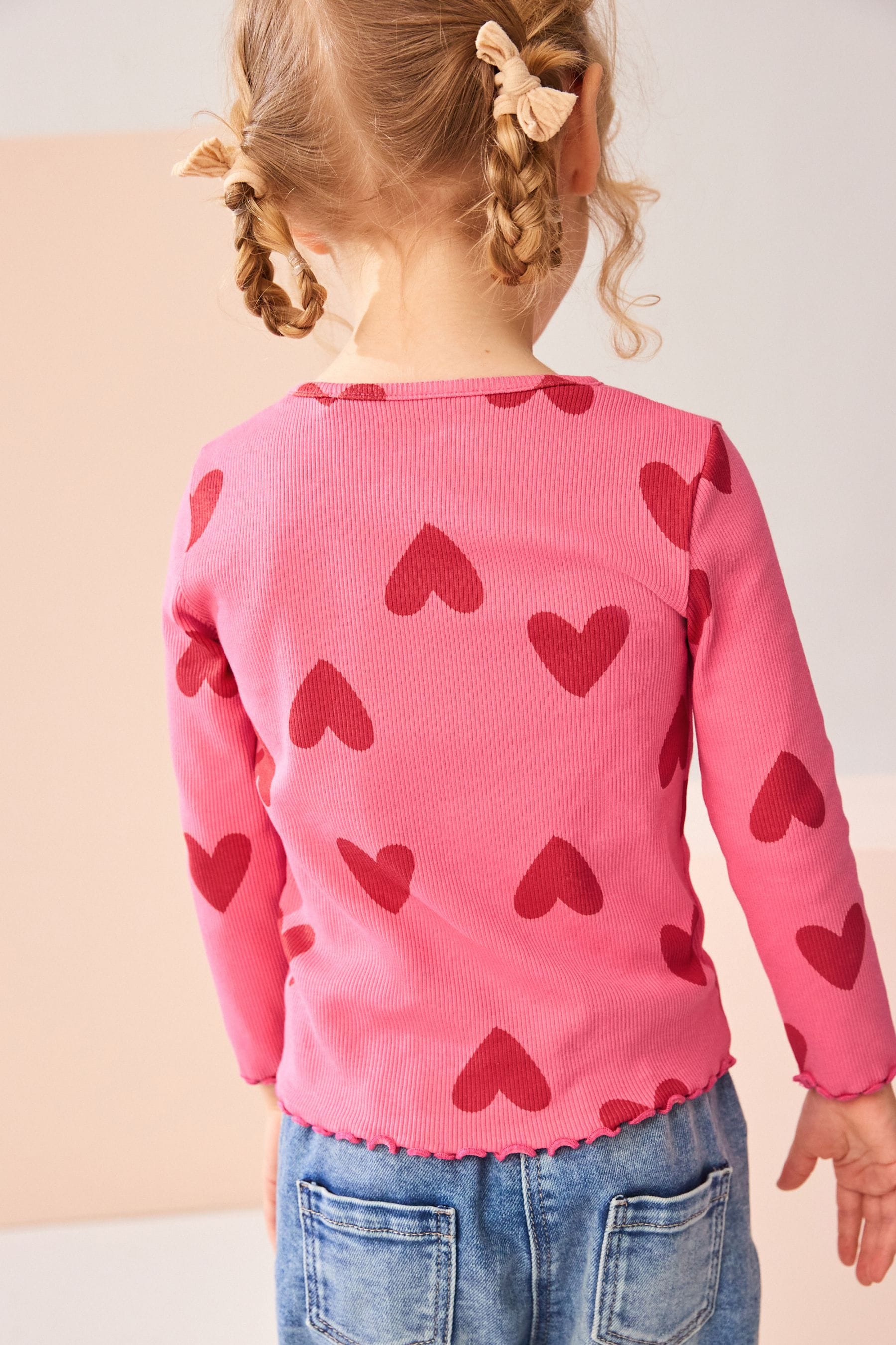 Red Hearts Cotton Rich Long Sleeve Rib T-Shirt (3mths-7yrs)