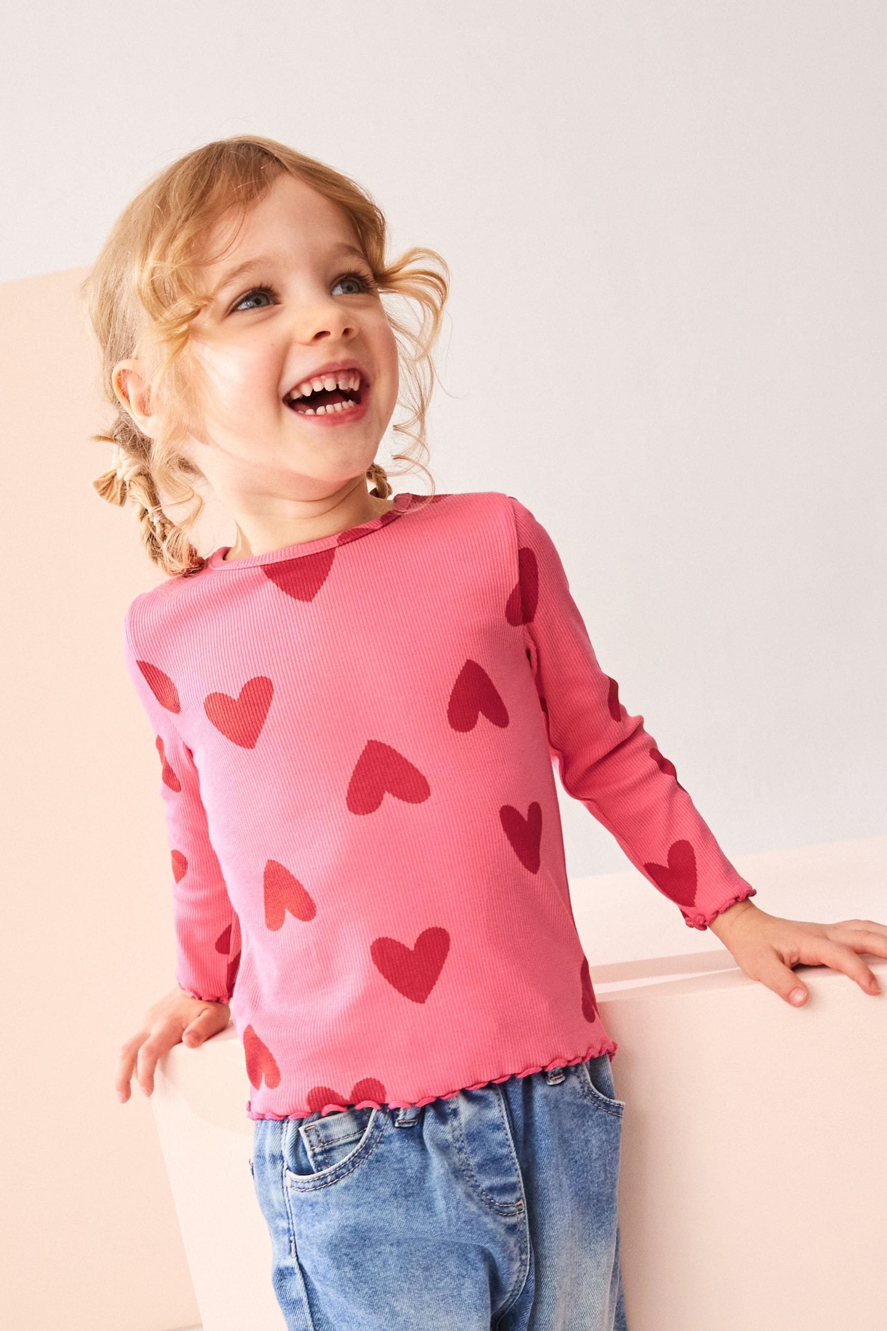 Red Hearts Cotton Rich Long Sleeve Rib T-Shirt (3mths-7yrs)