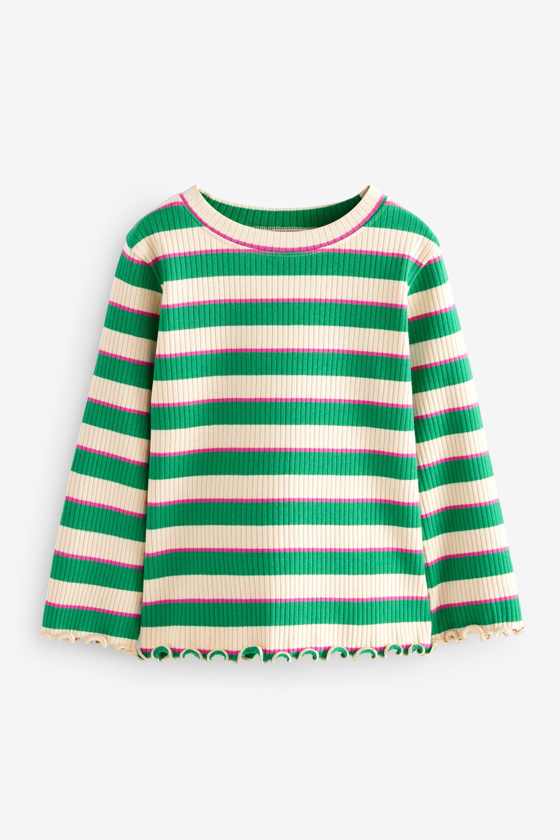 Green Stripe Cotton Rich Long Sleeve Ribbed High Neck T-Shirt (3mths-7yrs)