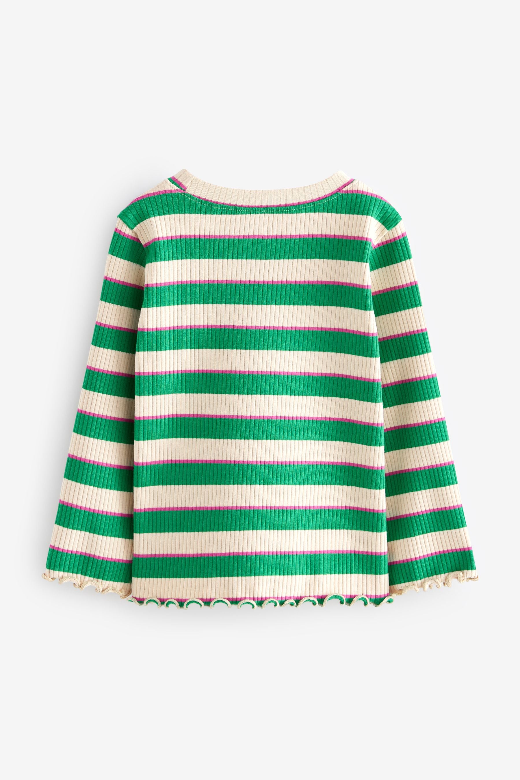 Green Stripe Cotton Rich Long Sleeve Ribbed High Neck T-Shirt (3mths-7yrs)