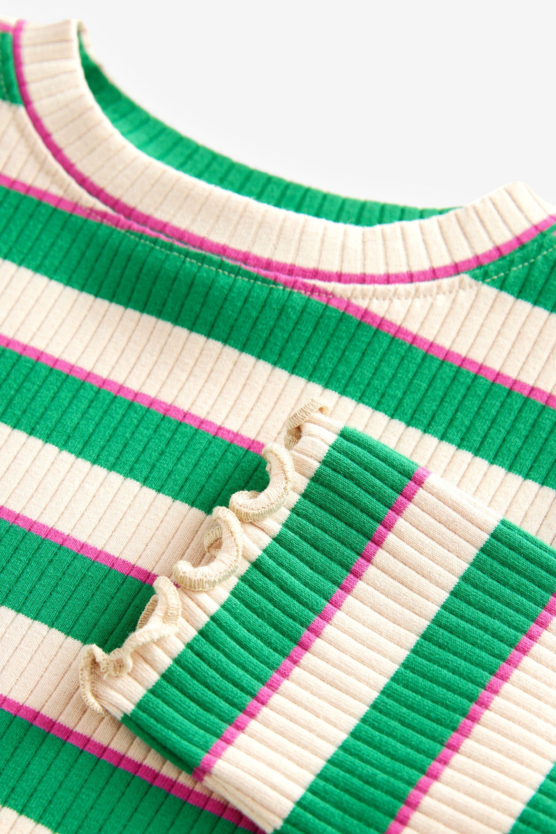 Green Stripe Cotton Rich Long Sleeve Ribbed High Neck T-Shirt (3mths-7yrs)