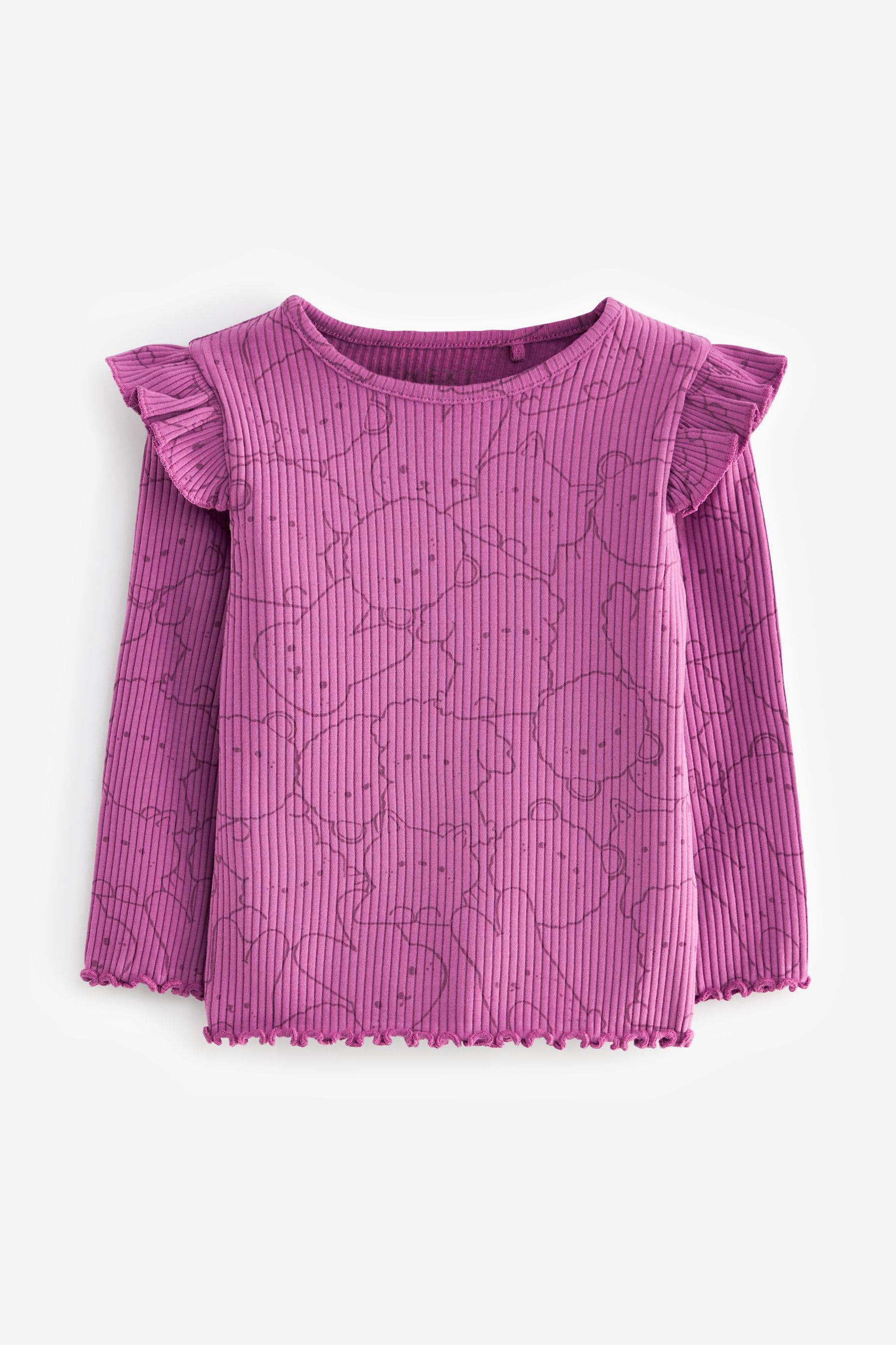 Purple Bunny Character Cotton Rich Long Sleeve Ribbed Frill T-Shirt (3mths-7yrs)