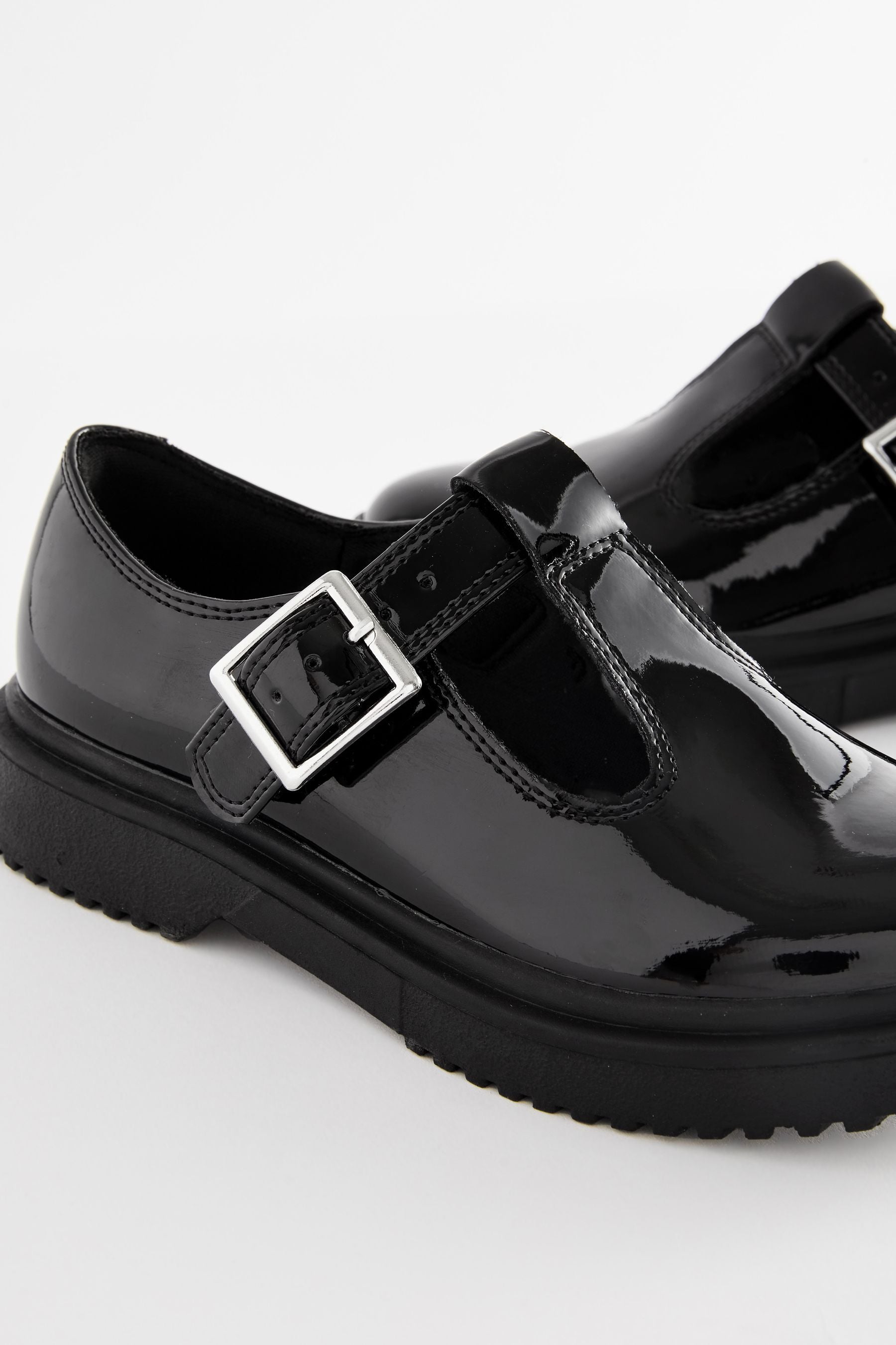 Black Patent Chunky T-Bar School Shoes