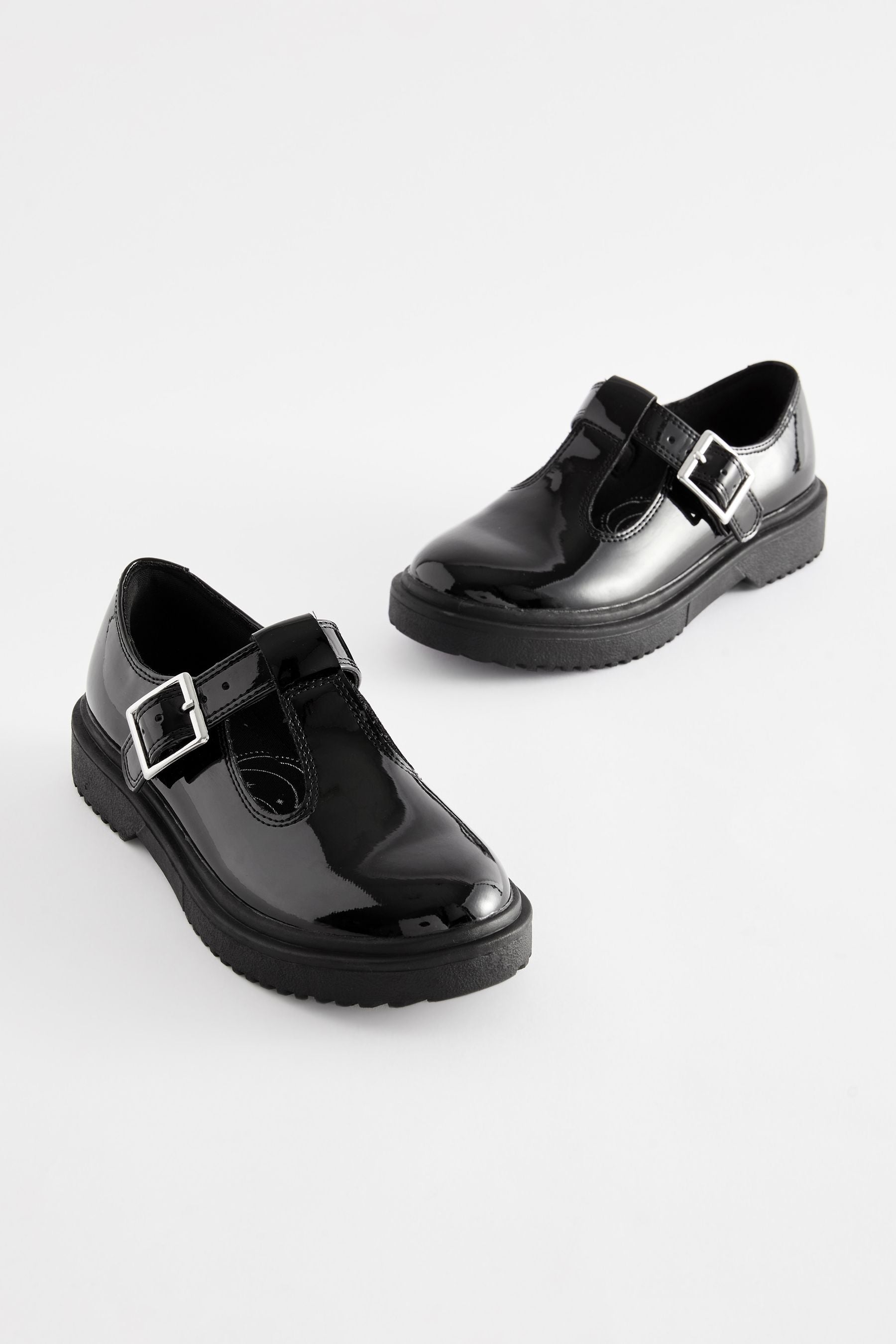 Black Patent Chunky T-Bar School Shoes