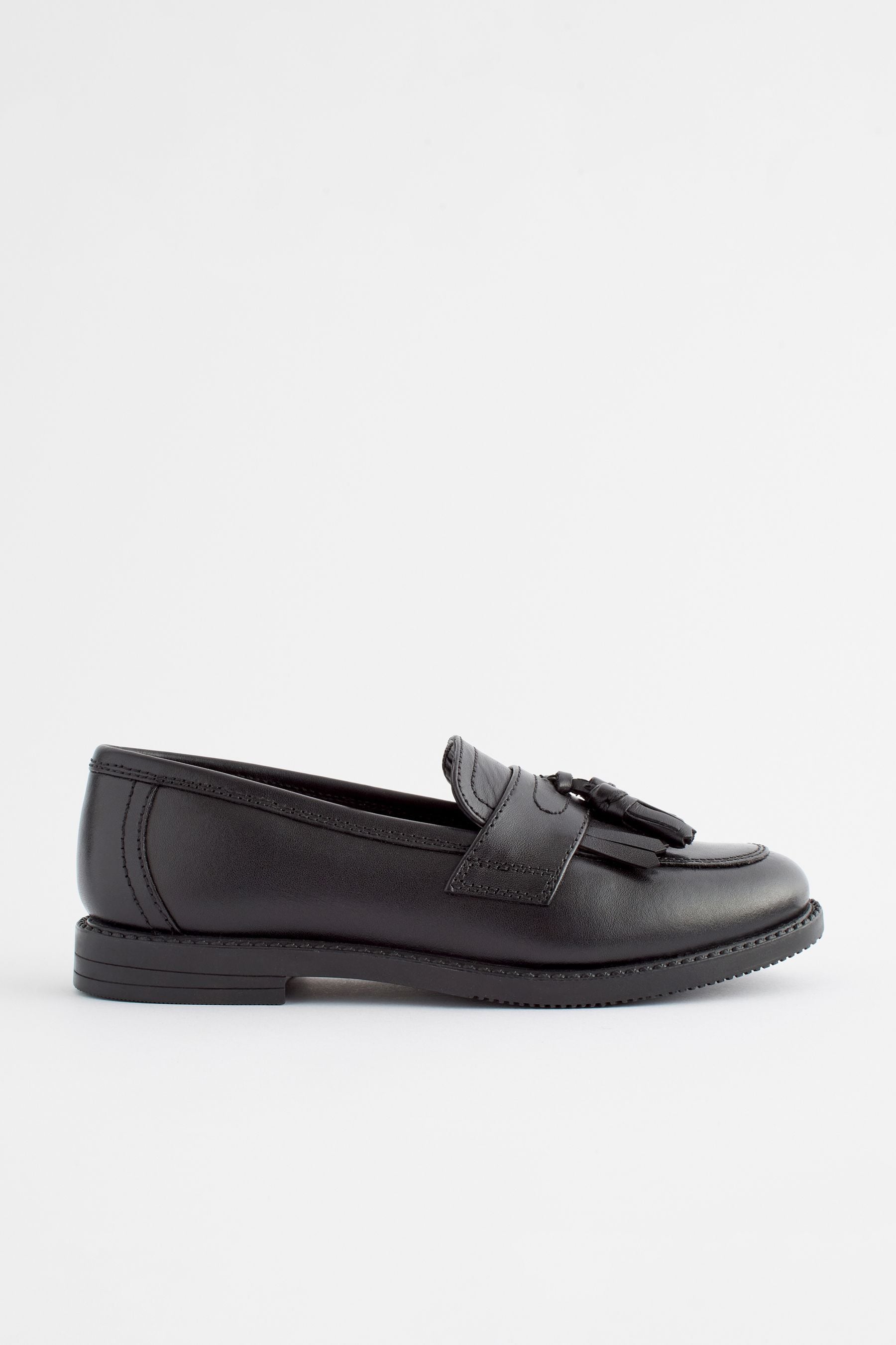 Matt Black Wide Fit (G) Leather Tassel Loafer School Shoes