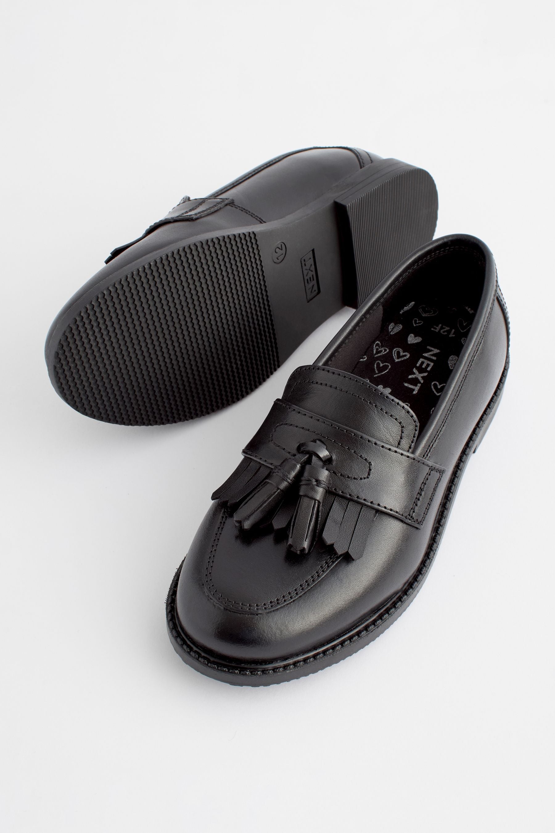 Matt Black Wide Fit (G) Leather Tassel Loafer School Shoes