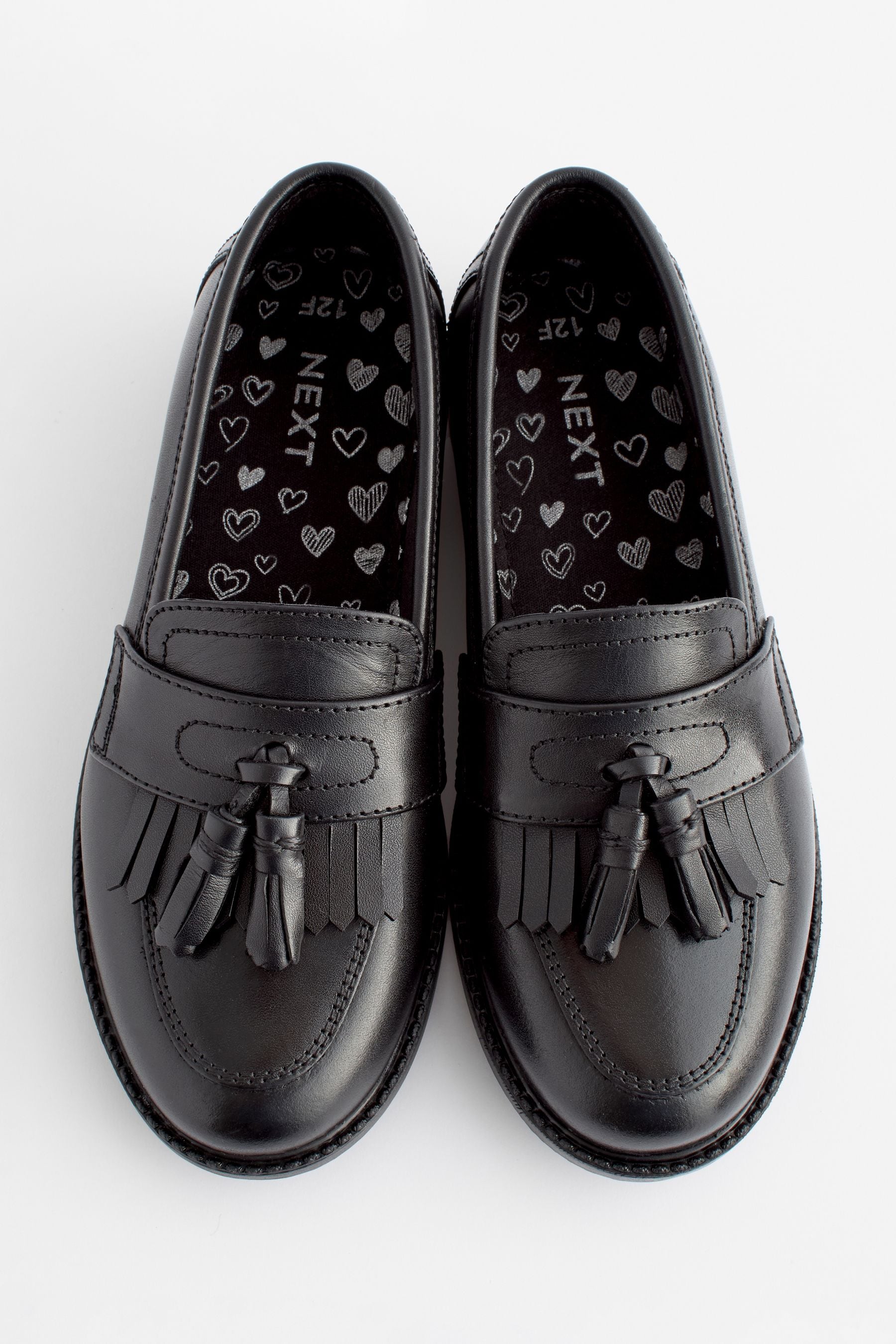 Matt Black Wide Fit (G) Leather Tassel Loafer School Shoes