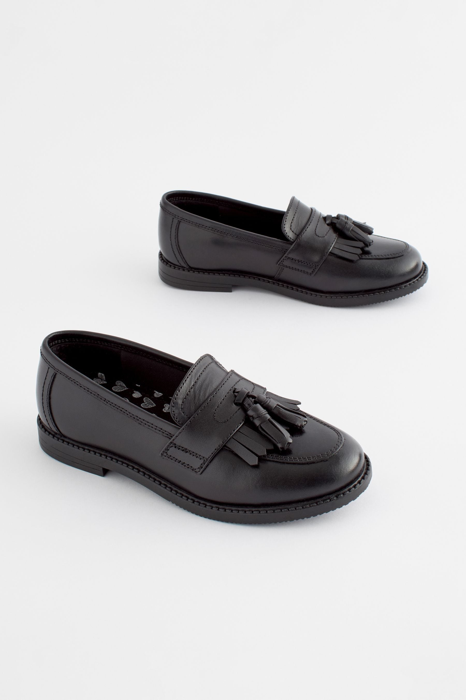 Matt Black Wide Fit (G) Leather Tassel Loafer School Shoes