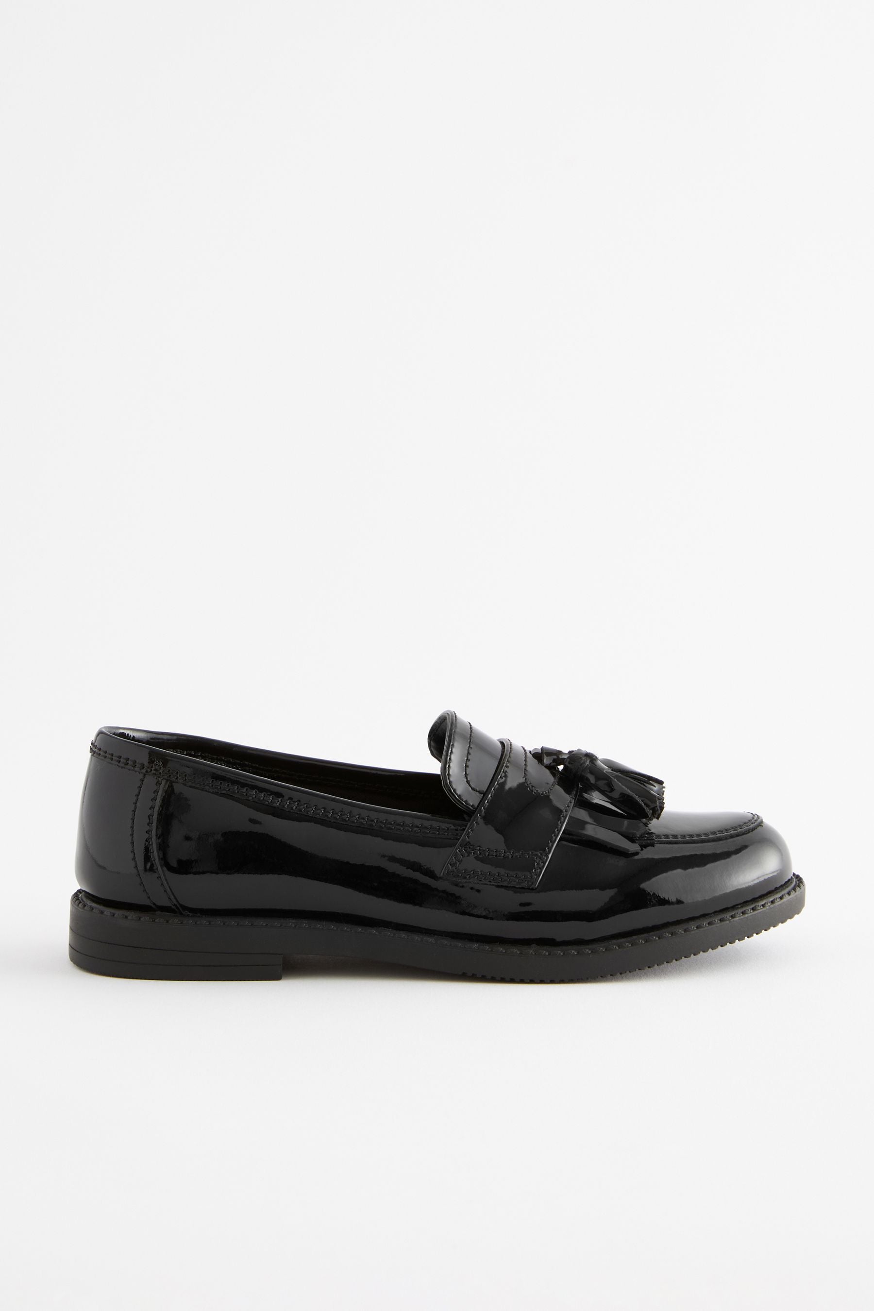 Black Patent Wide Fit (G) Leather Tassel Loafer School Shoes