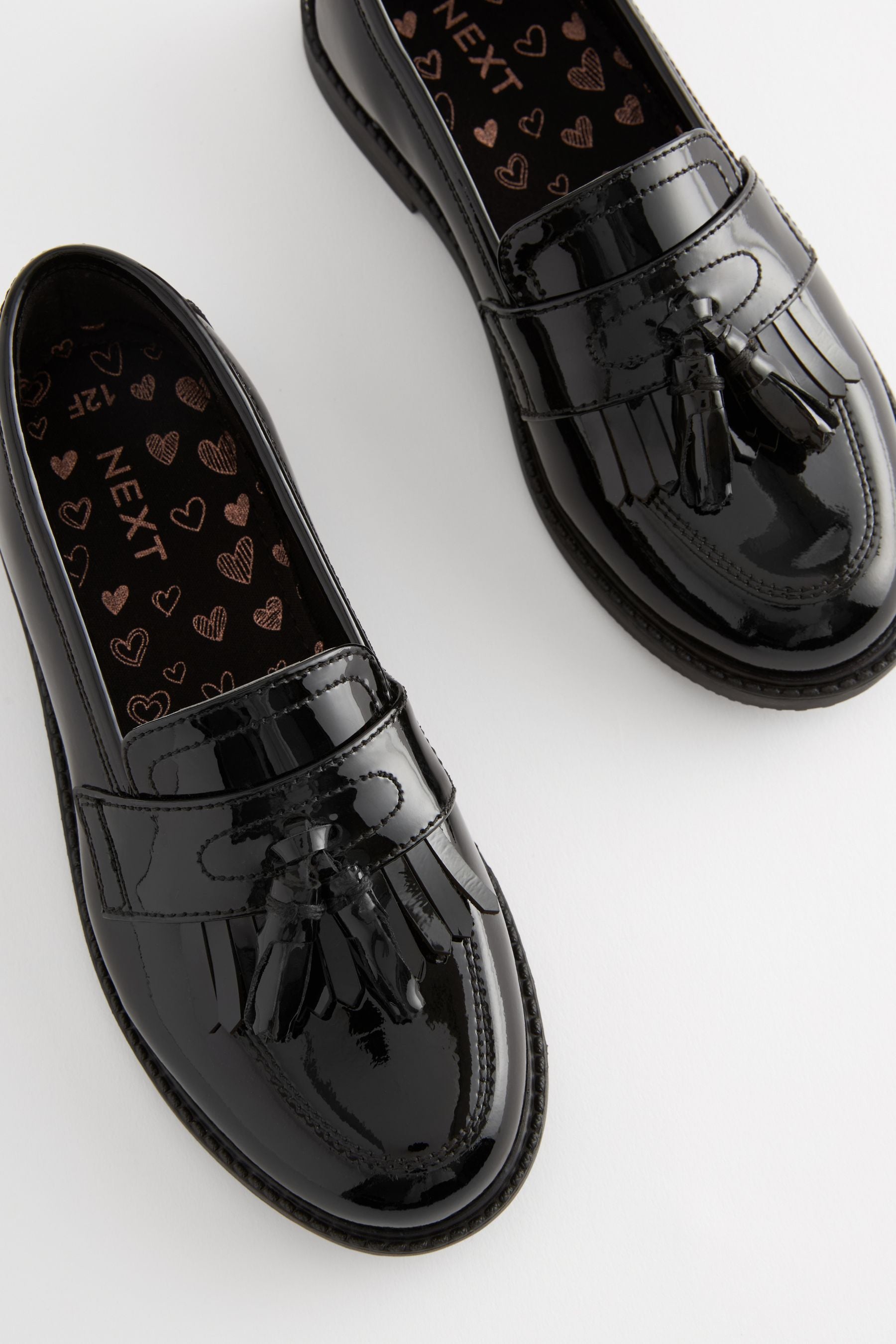 Black Patent Wide Fit (G) Leather Tassel Loafer School Shoes