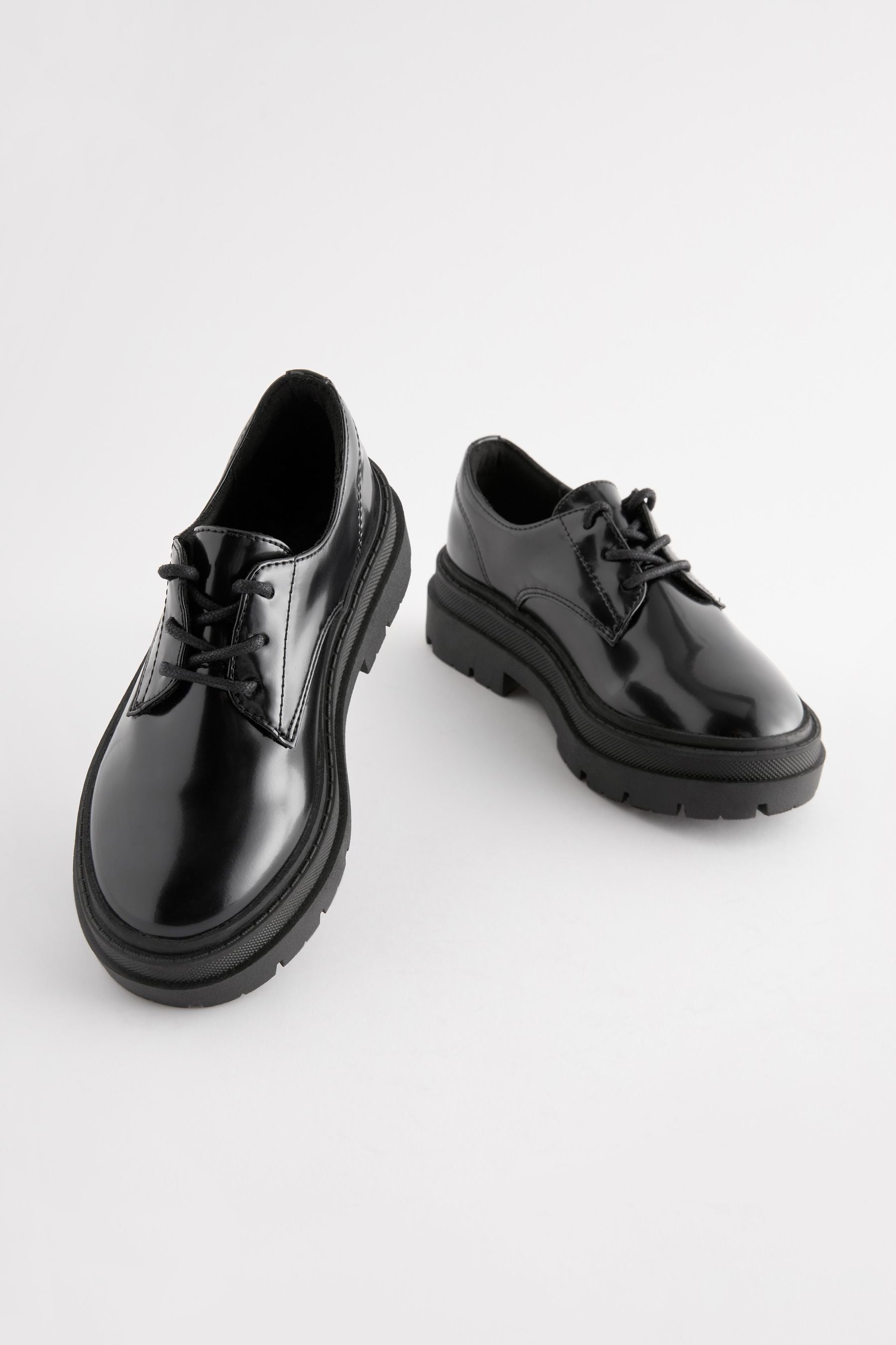 Black Lace Up Chunky School Shoes