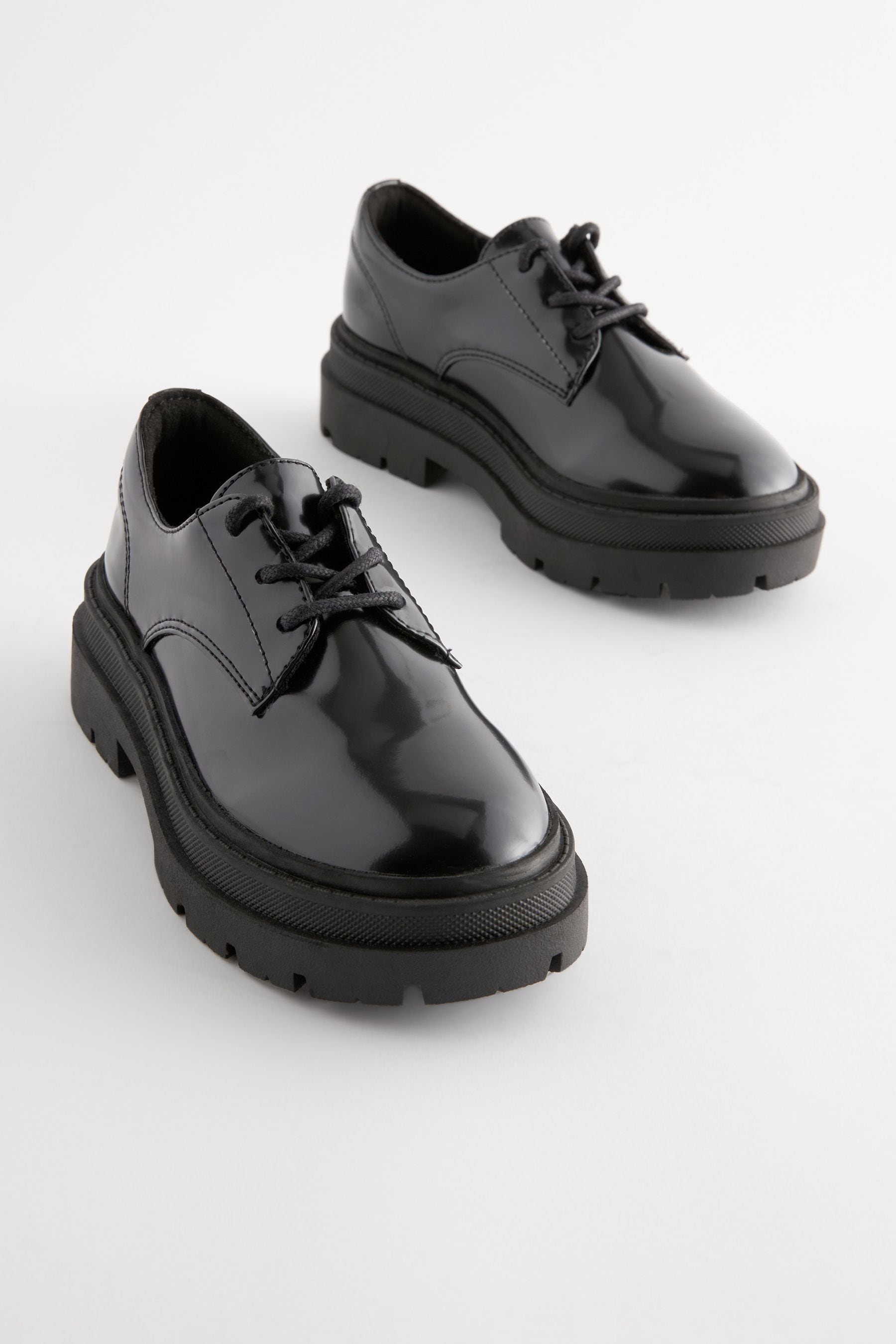 Black Lace Up Chunky School Shoes