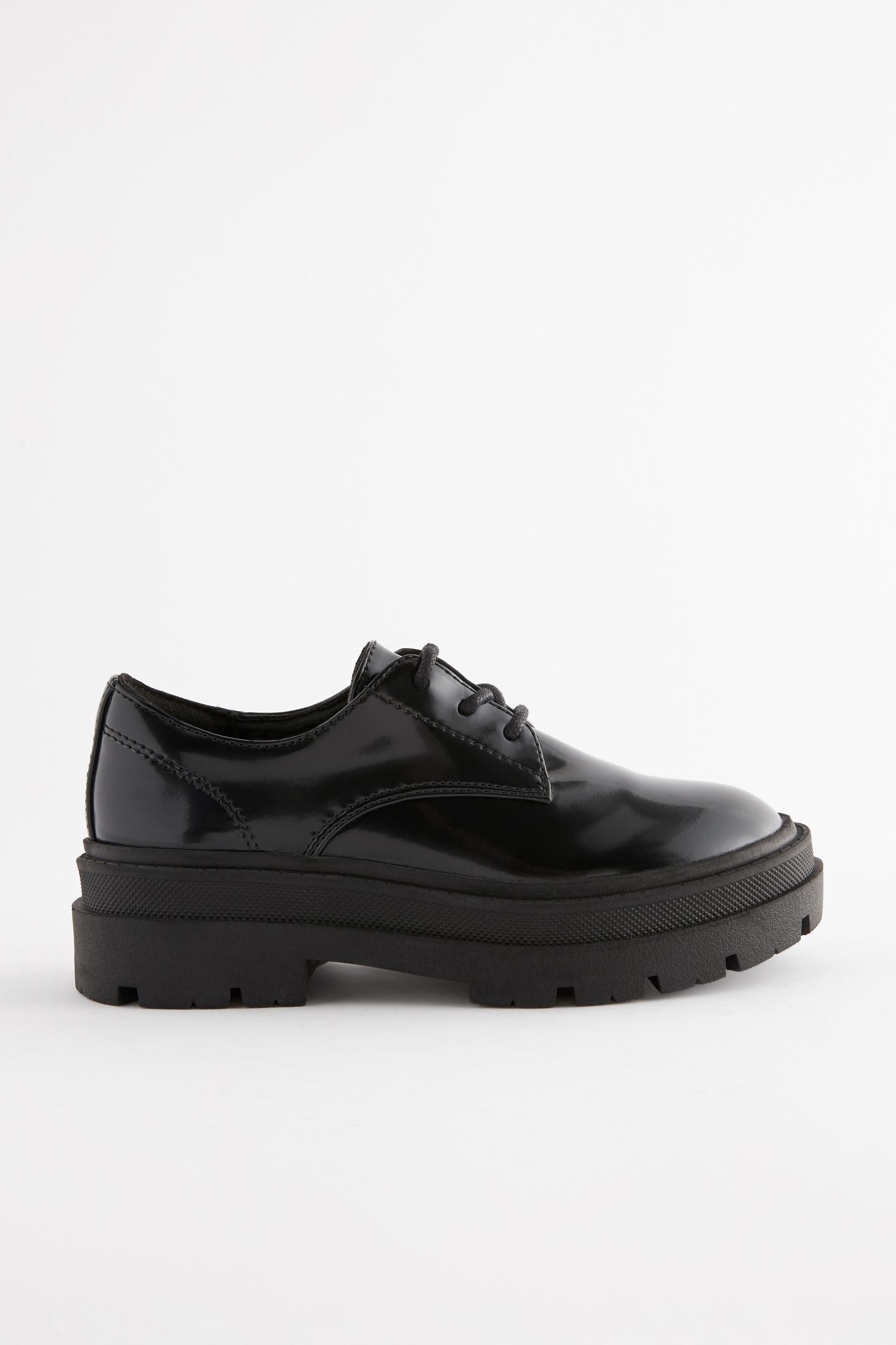 Black Lace Up Chunky School Shoes