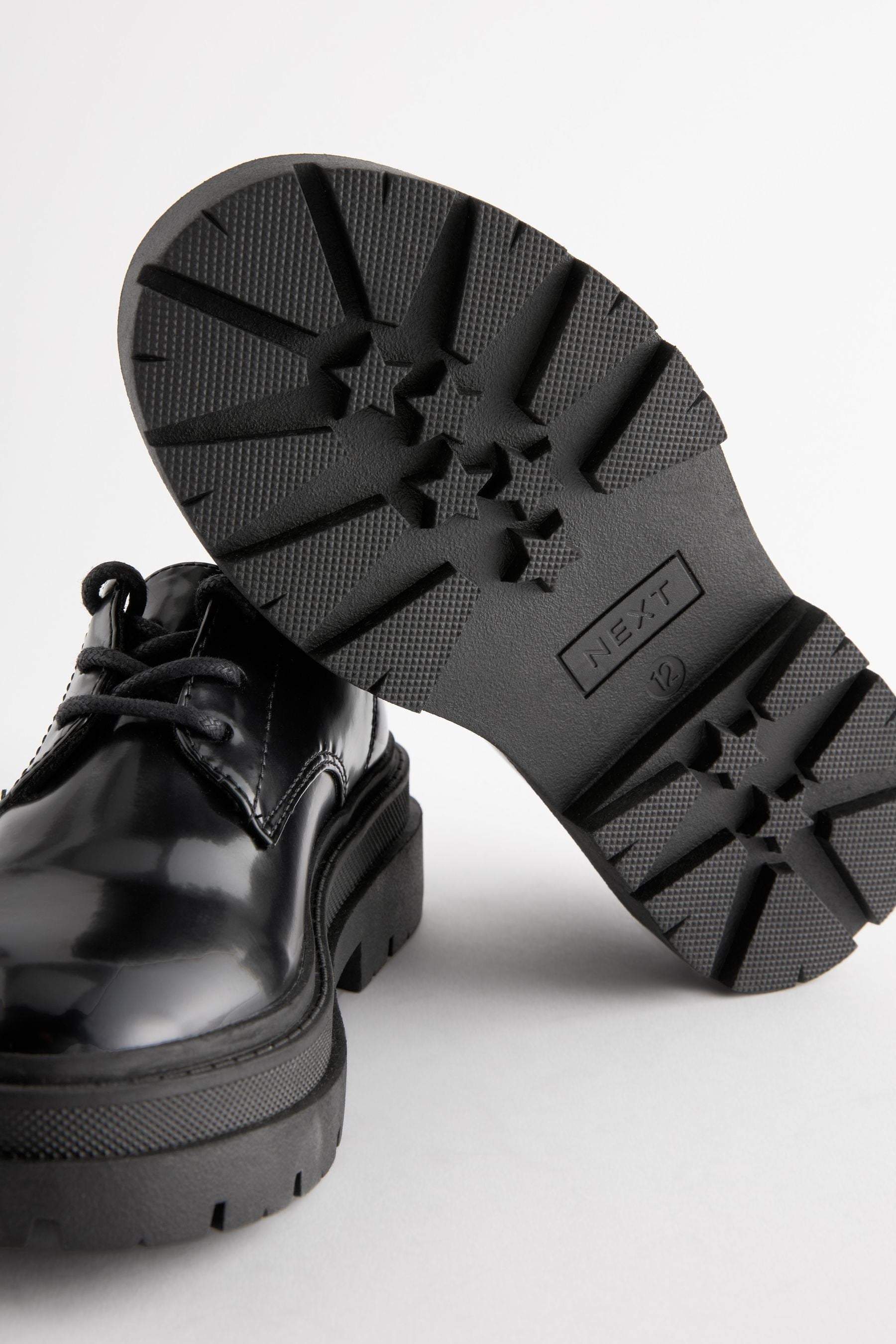 Black Lace Up Chunky School Shoes