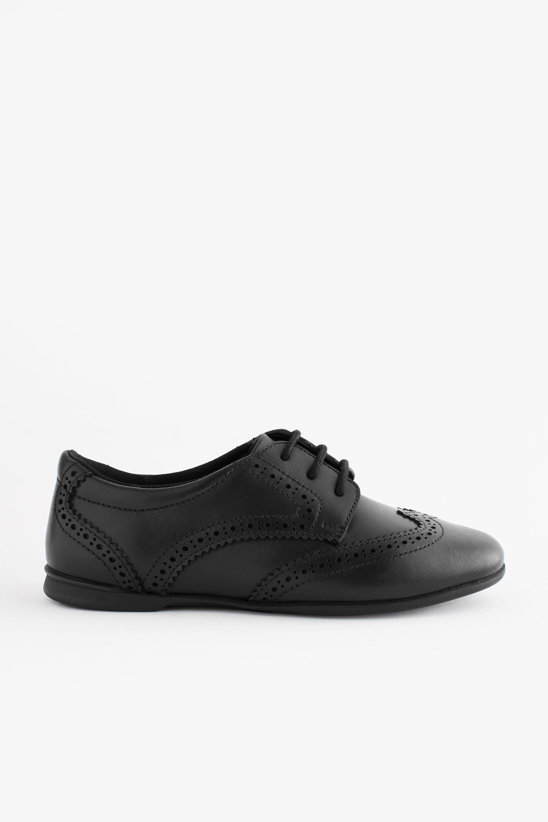 Matt Black Wide Fit (G) Leather Brogue Lace-Up School Shoes