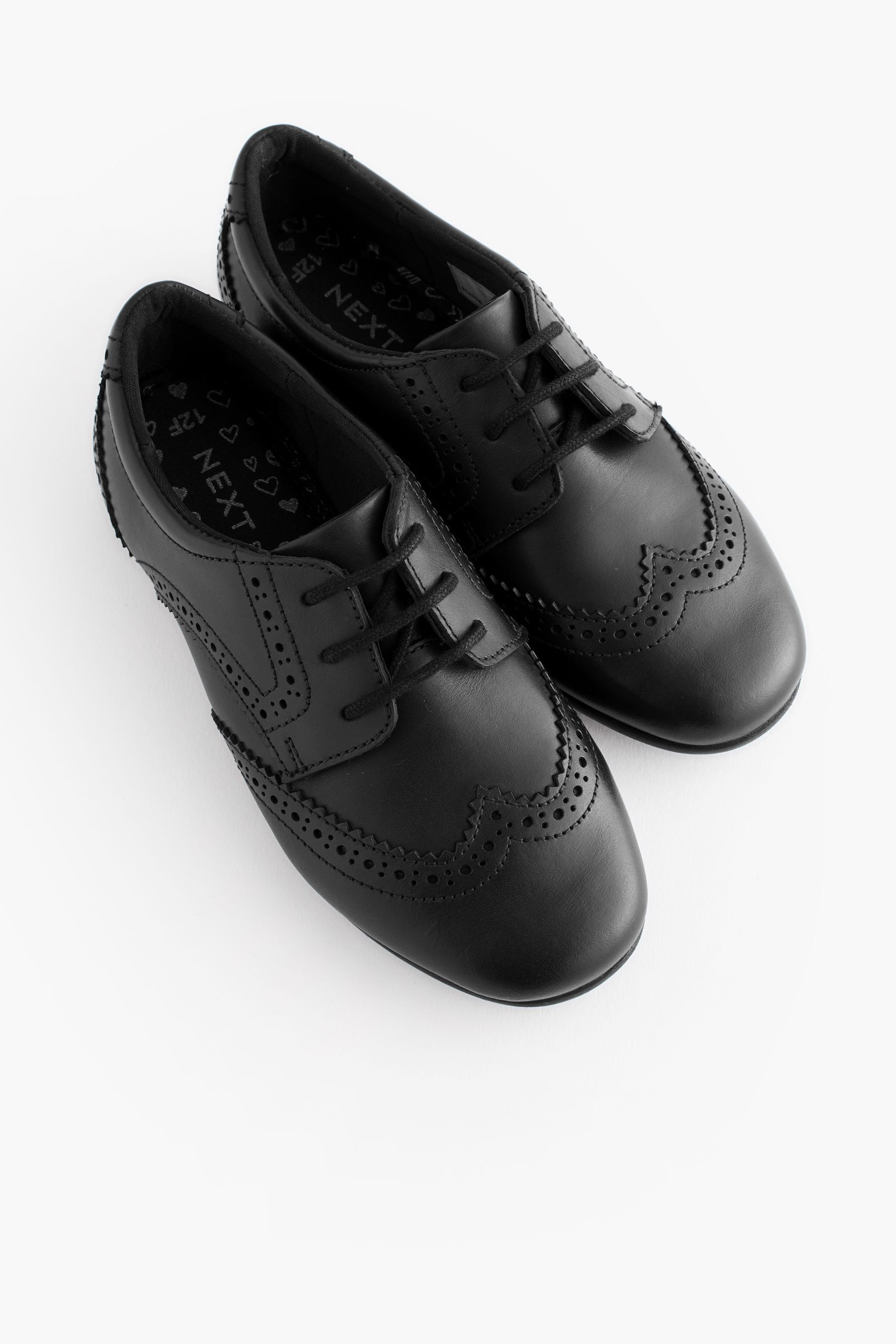 Matt Black Wide Fit (G) Leather Brogue Lace-Up School Shoes