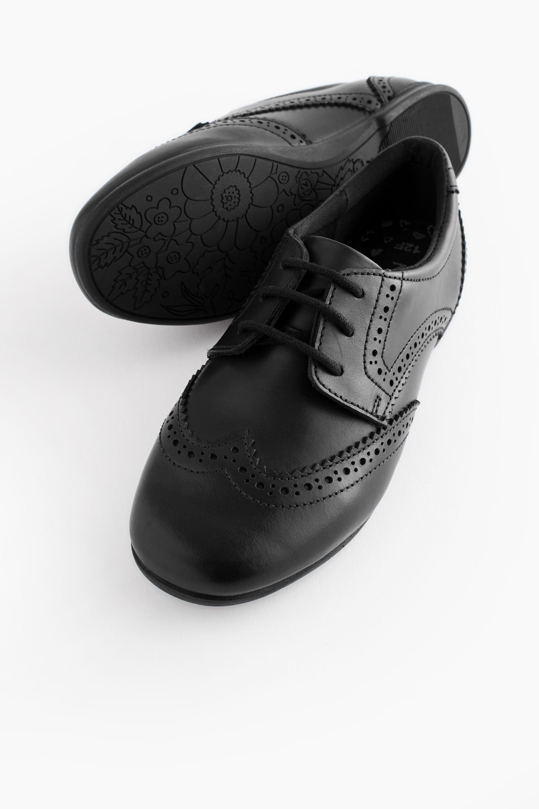 Matt Black Wide Fit (G) Leather Brogue Lace-Up School Shoes