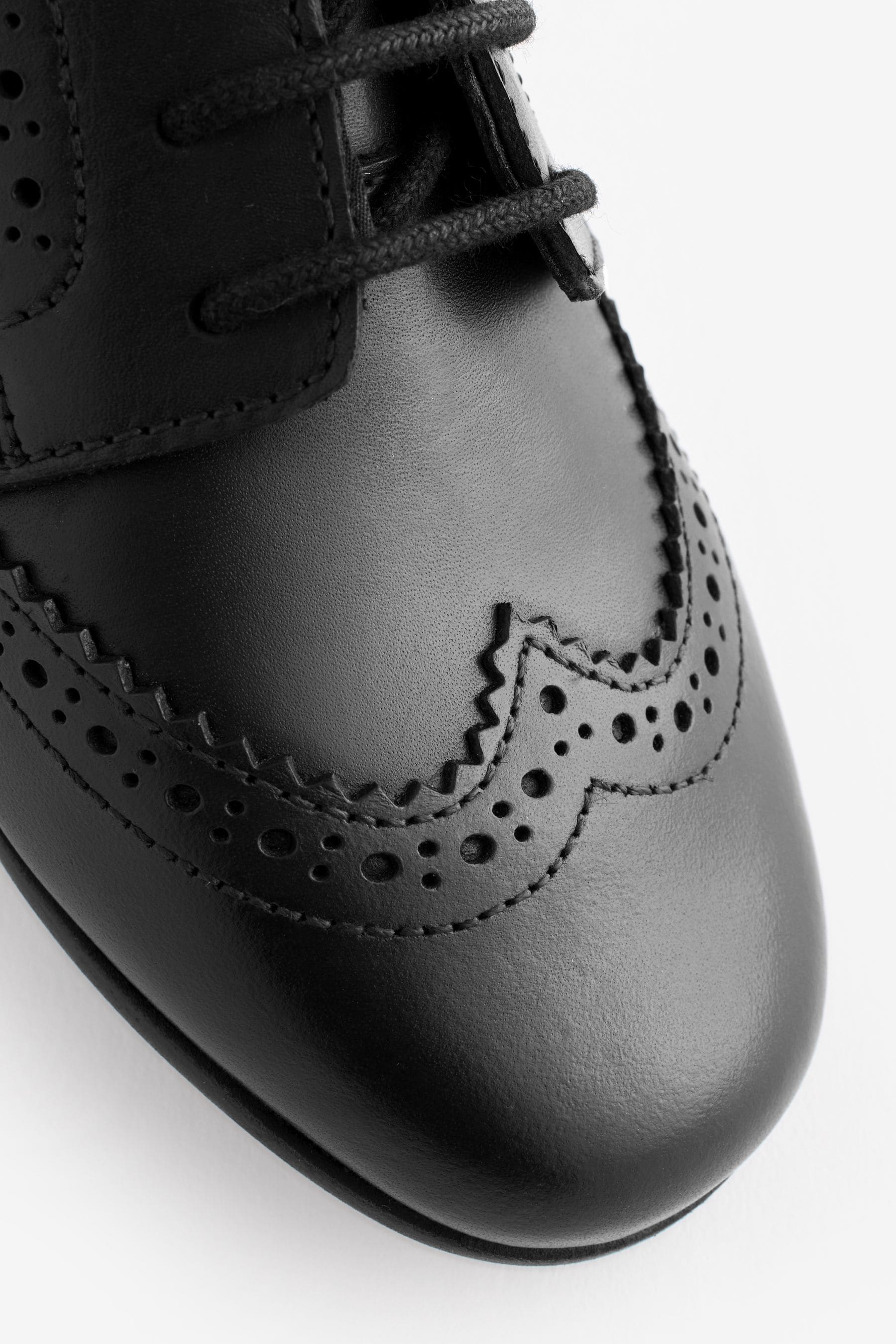 Matt Black Wide Fit (G) Leather Brogue Lace-Up School Shoes