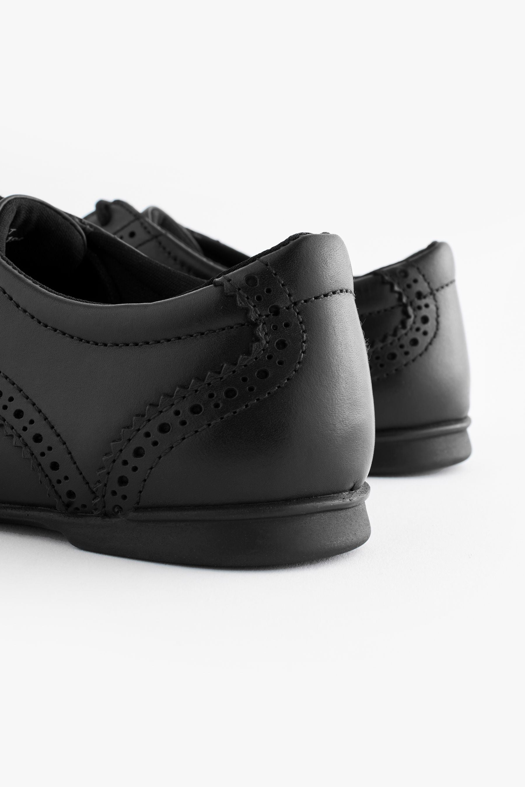 Matt Black Wide Fit (G) Leather Brogue Lace-Up School Shoes