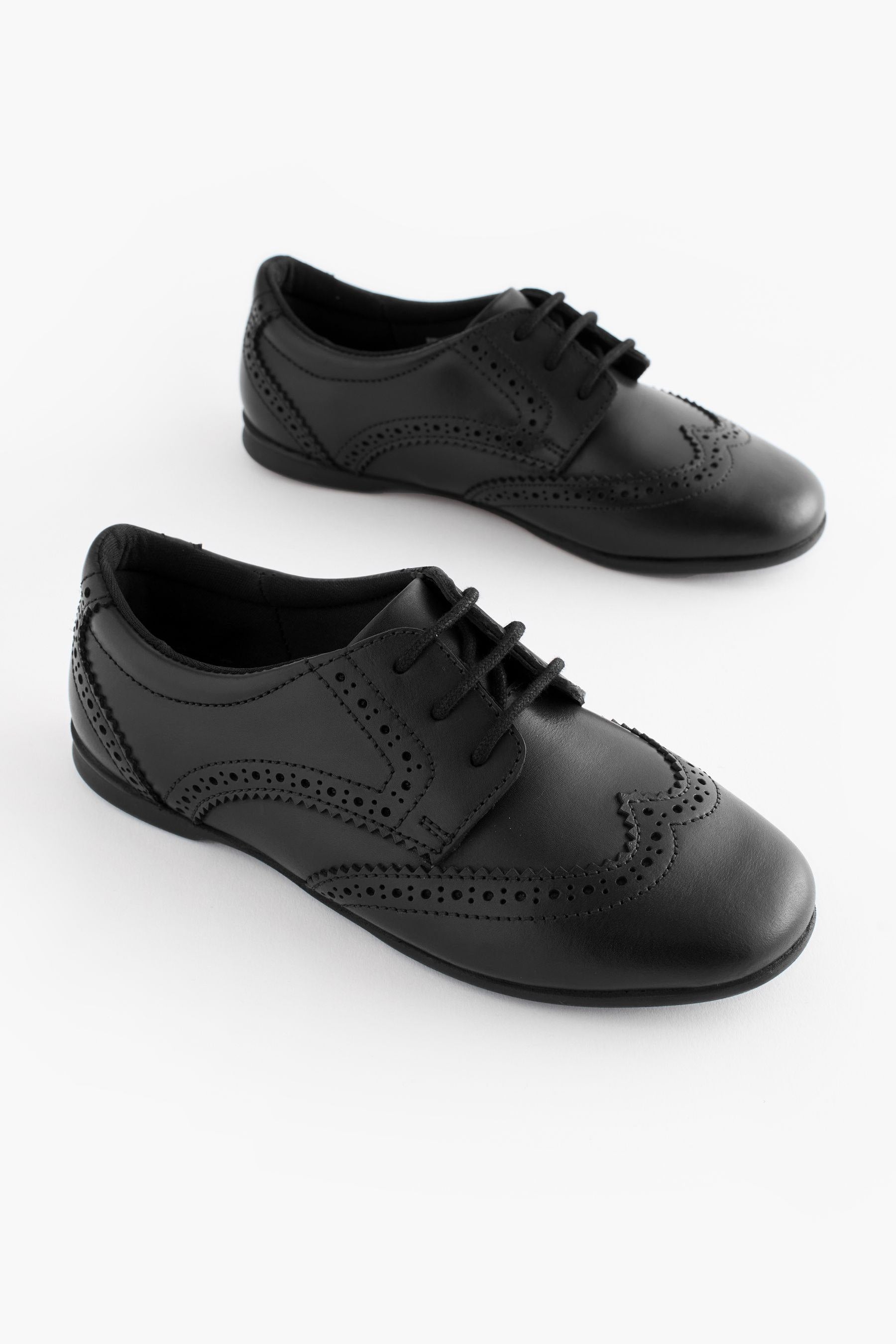 Matt Black Wide Fit (G) Leather Brogue Lace-Up School Shoes