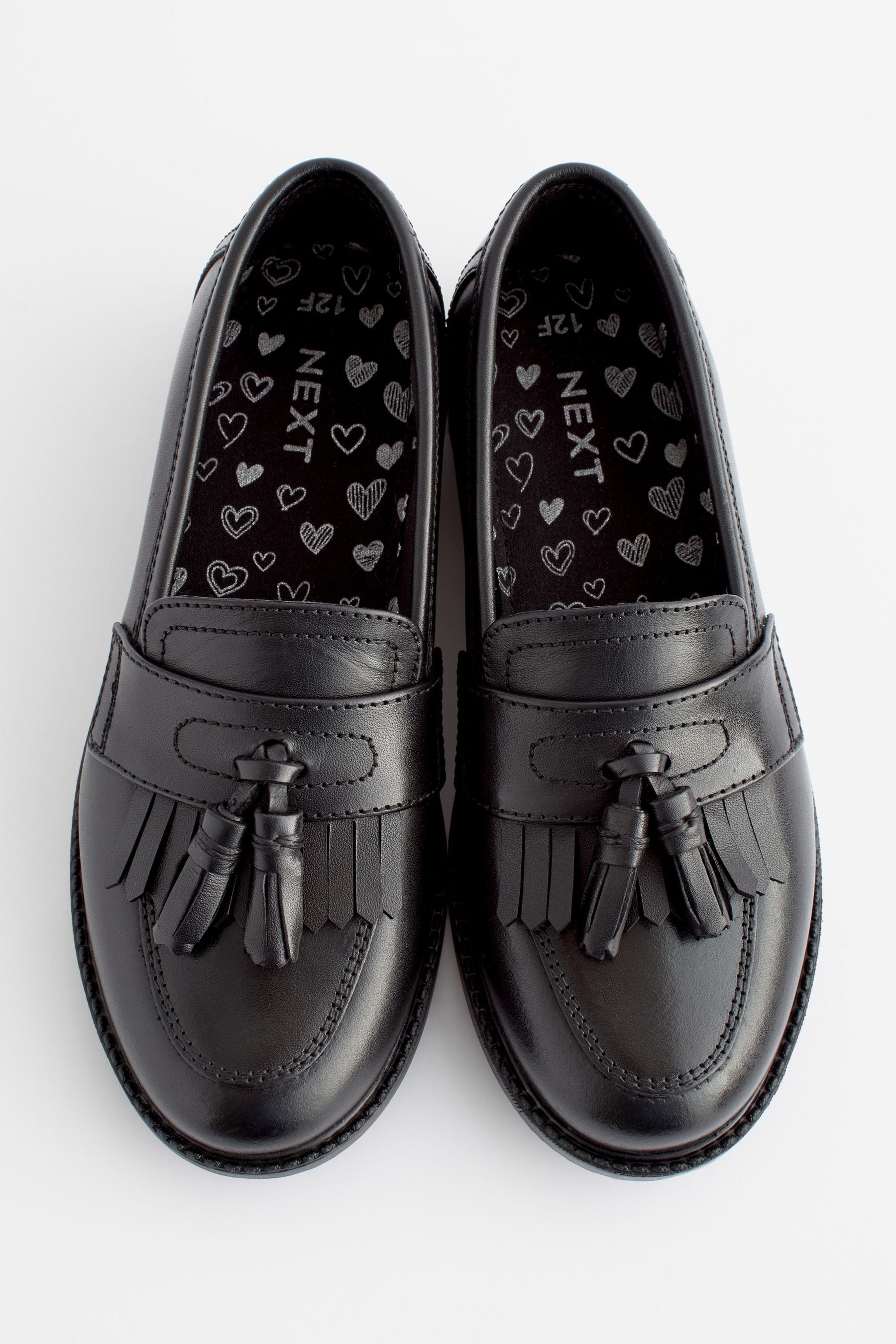 Matt Black Standard Fit (F) Leather Tassel Loafer School Shoes