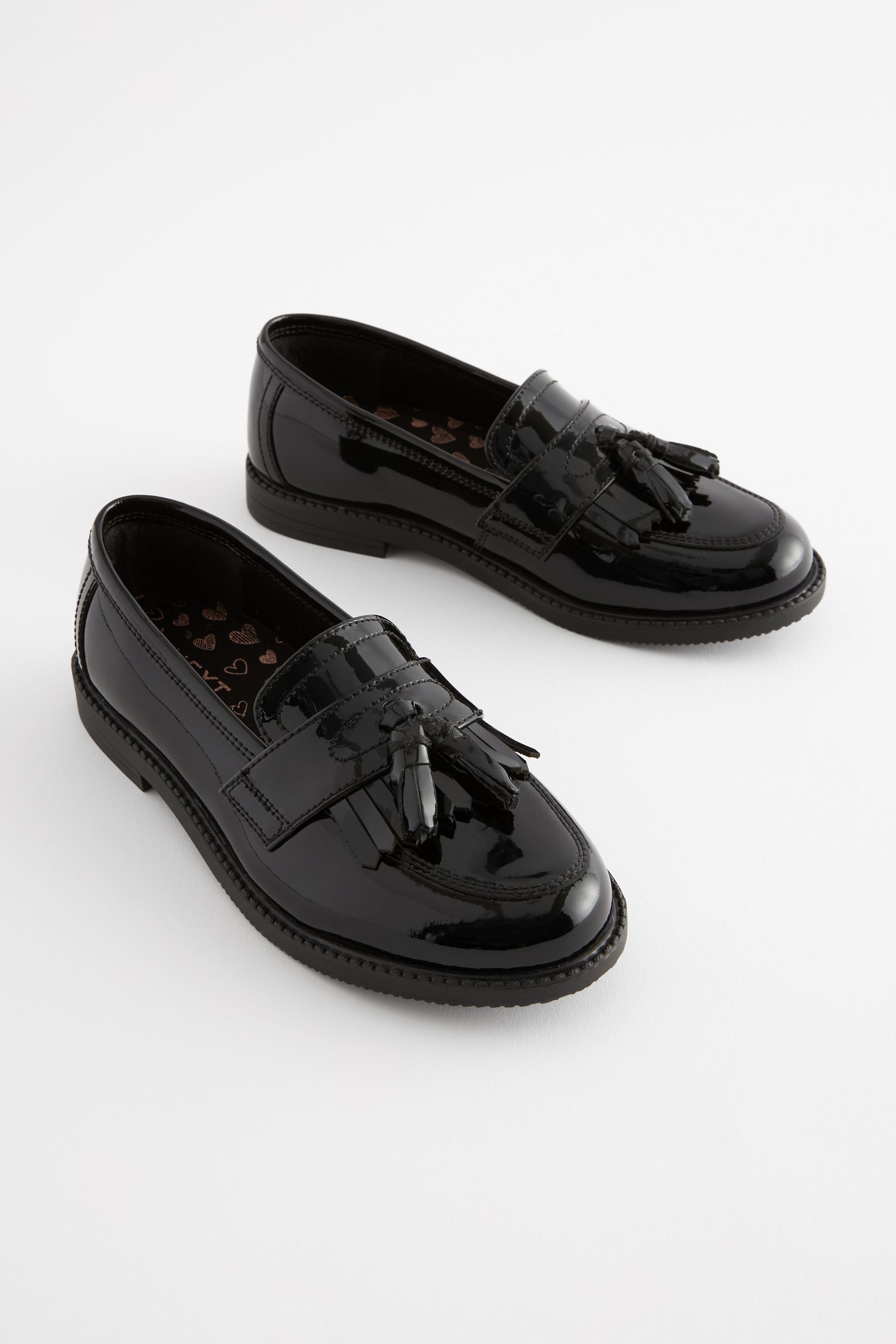 Black Patent Standard Fit (F) Leather Tassel Loafer School Shoes