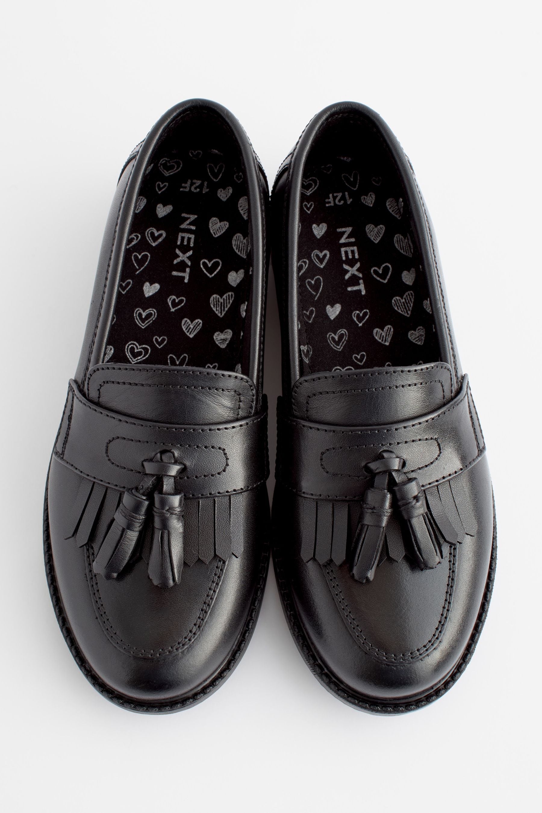 Matt Black Narrow Fit (E) Leather Tassel Loafer School Shoes