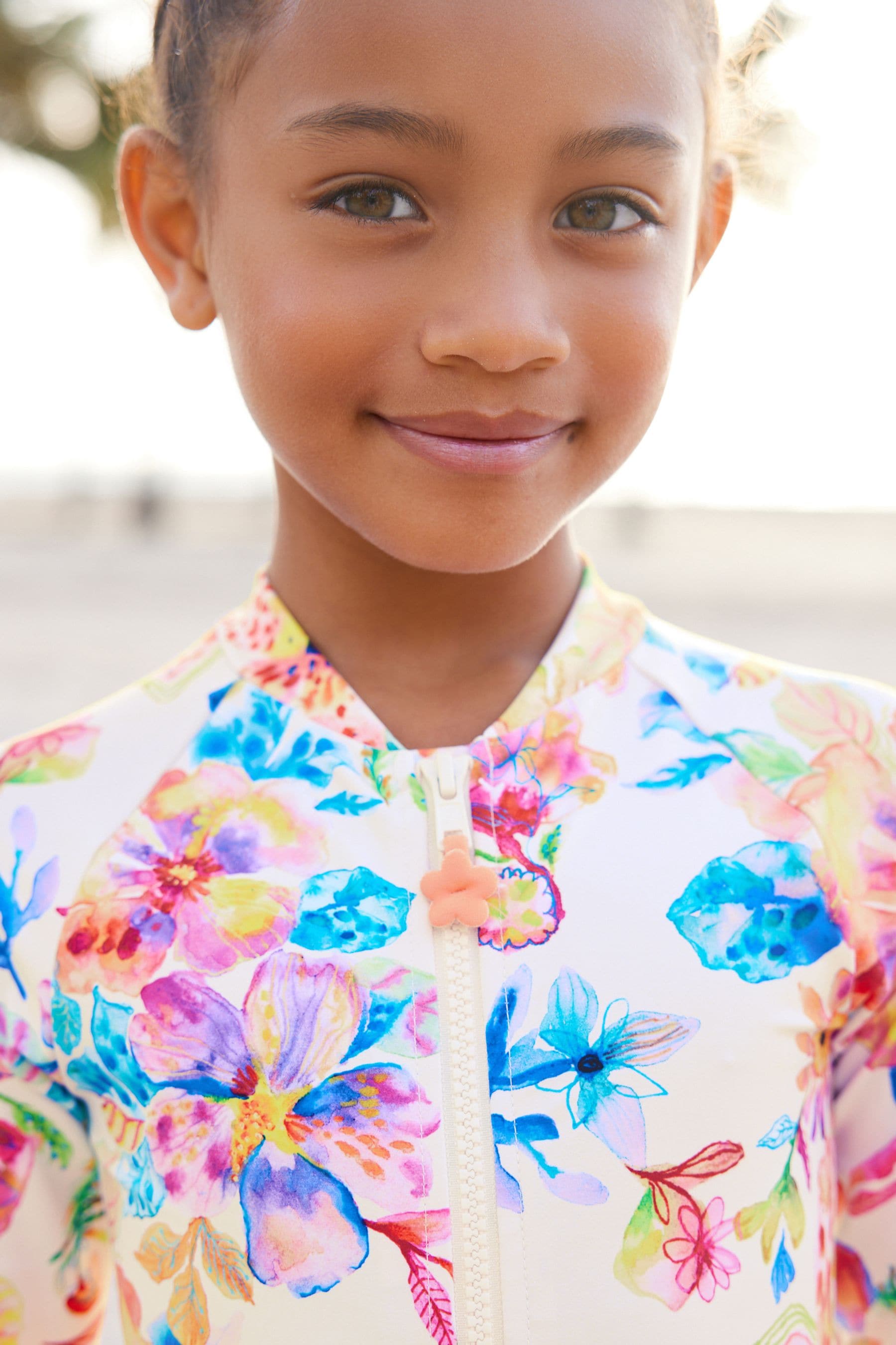 White Floral Long Sleeved Swimsuit (3-16yrs)