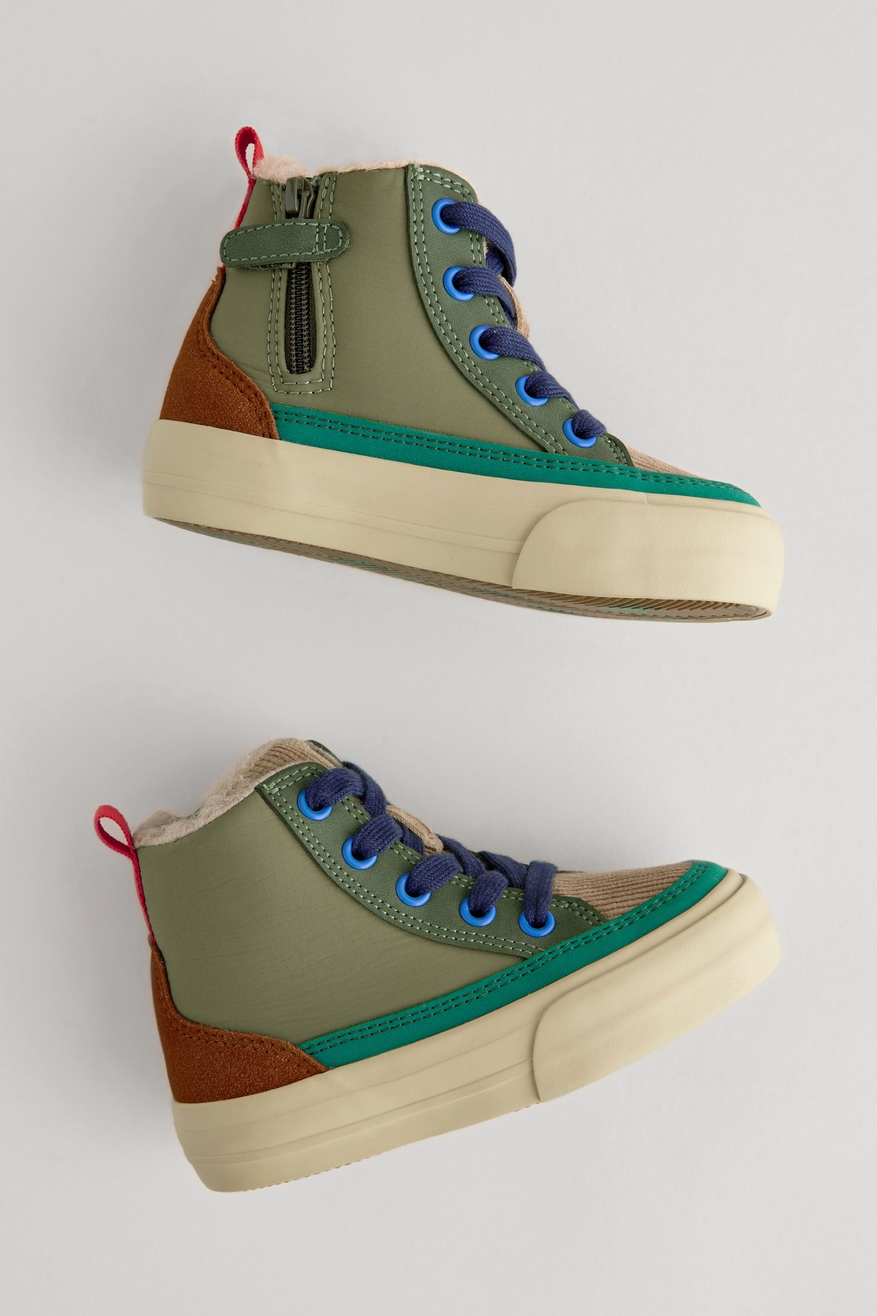 Green Colourblock High Top Lace-Up Boots with Zip Fastening