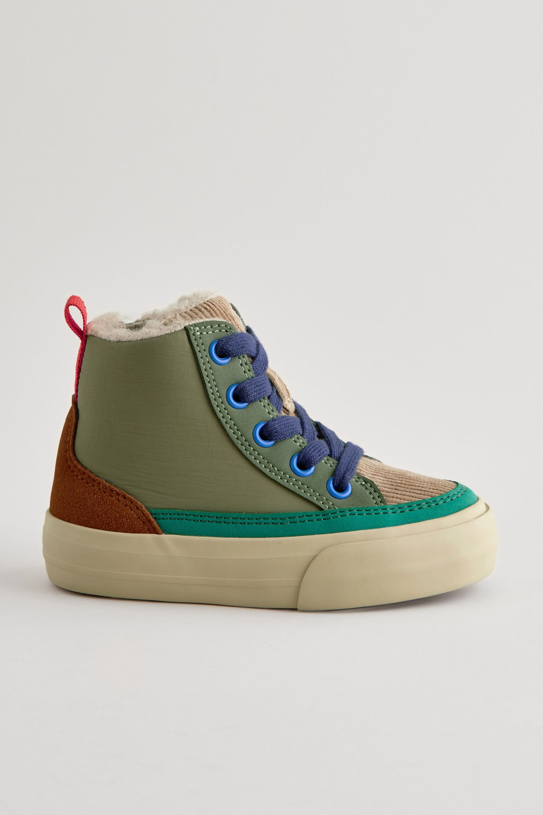 Green Colourblock High Top Lace-Up Boots with Zip Fastening