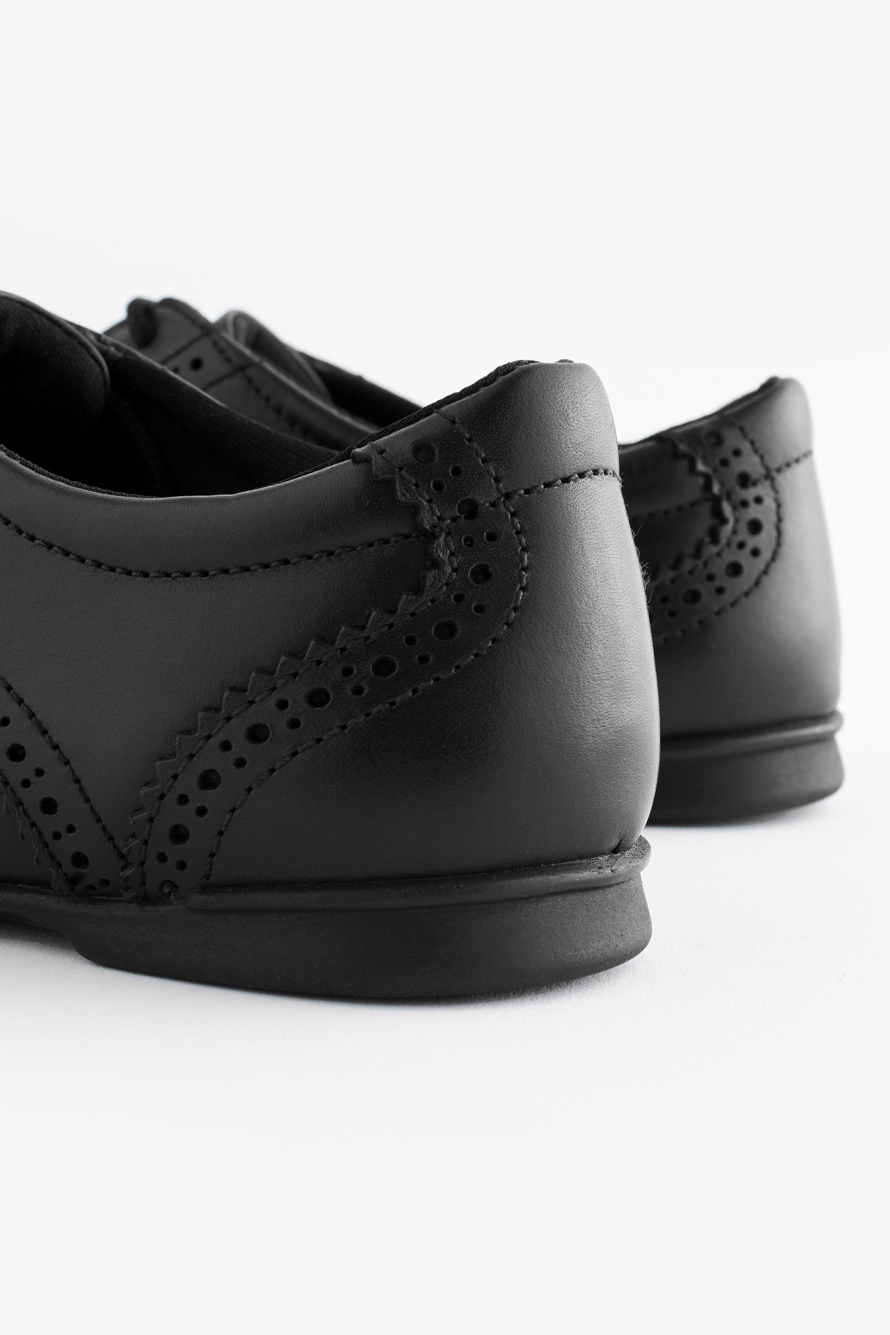 Matt Black Narrow Fit (E) Leather Brogue Lace-Up School Shoes