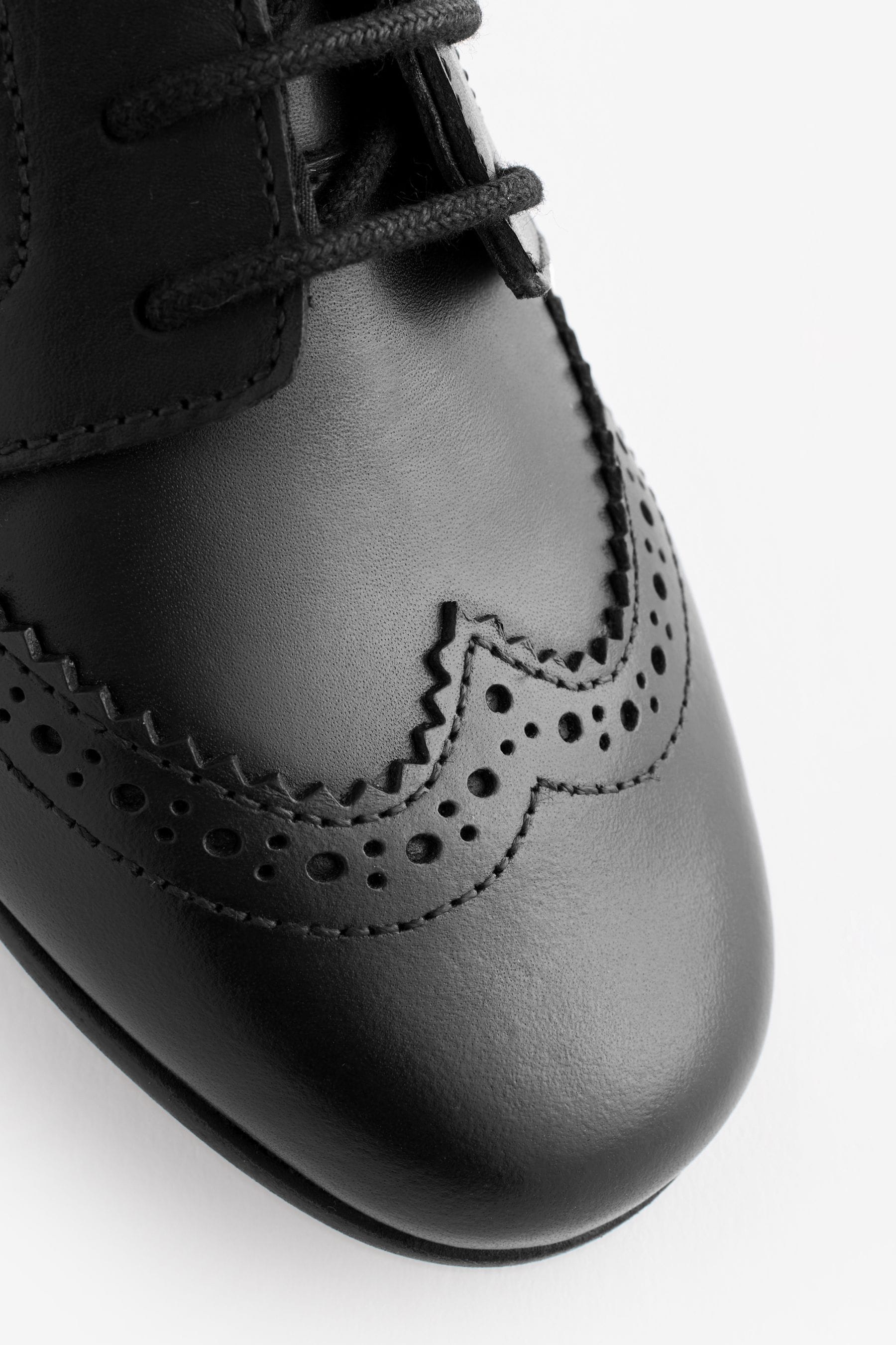 Matt Black Narrow Fit (E) Leather Brogue Lace-Up School Shoes