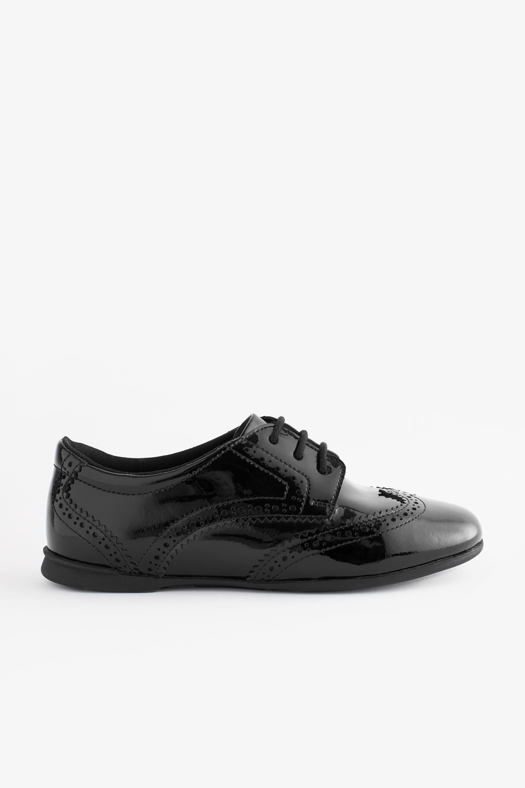 Black Patent Narrow Fit (E) Leather Brogue Lace-Up School Shoes