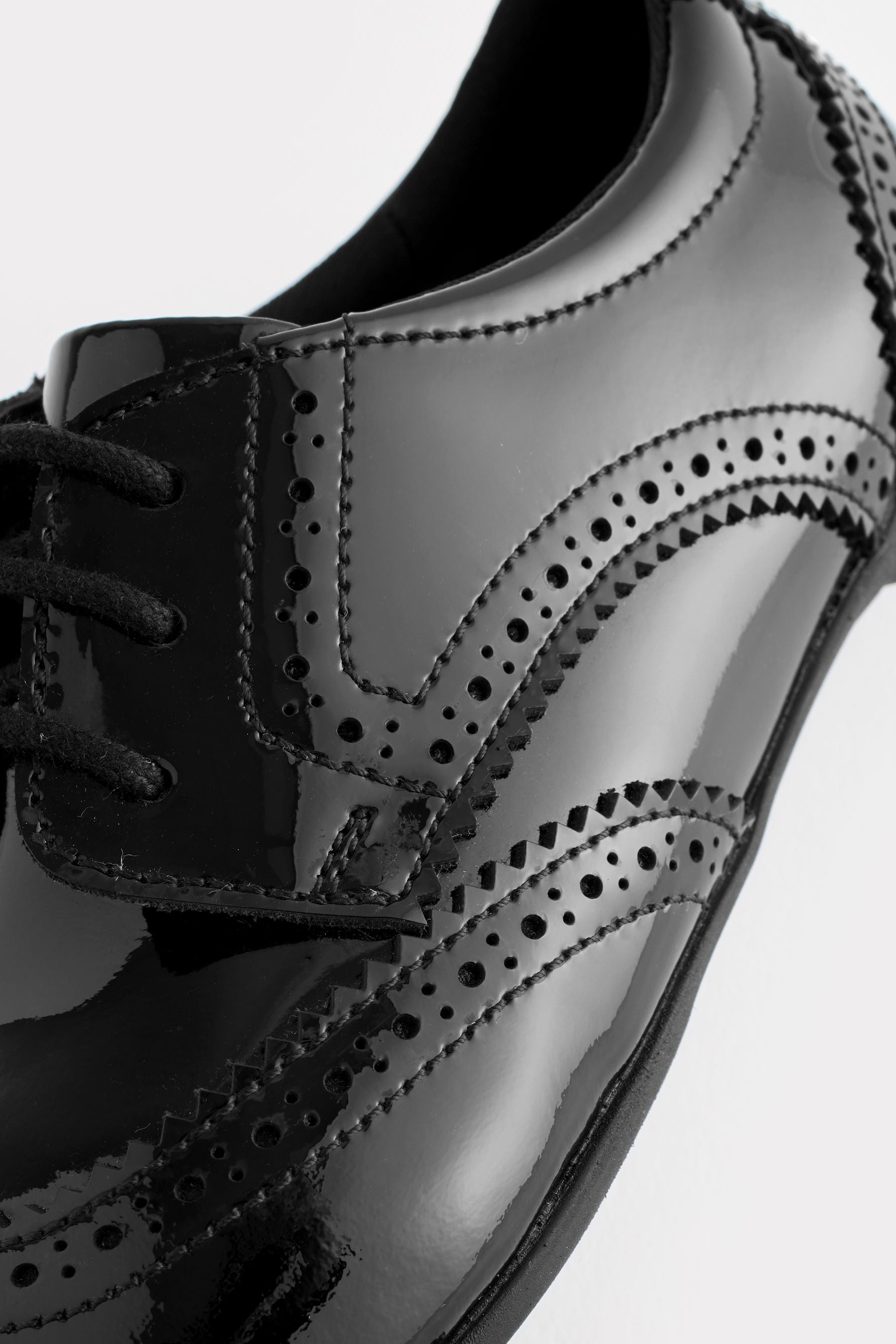 Black Patent Narrow Fit (E) Leather Brogue Lace-Up School Shoes