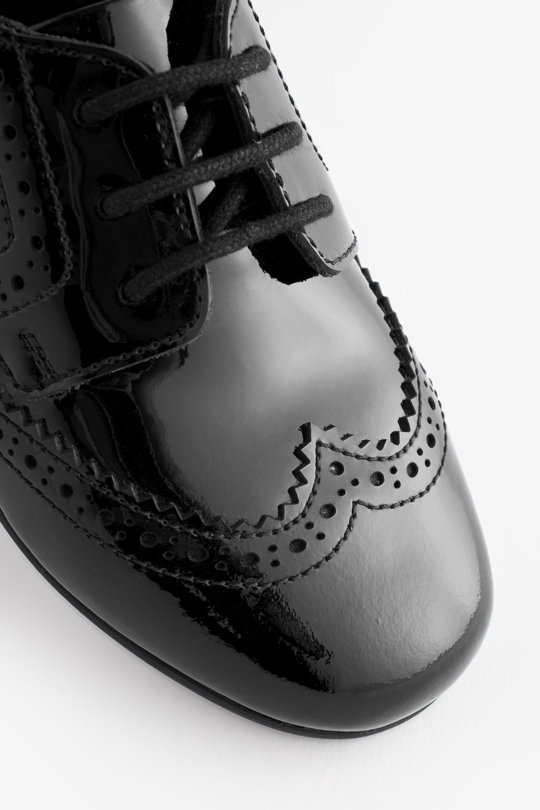 Black Patent Narrow Fit (E) Leather Brogue Lace-Up School Shoes