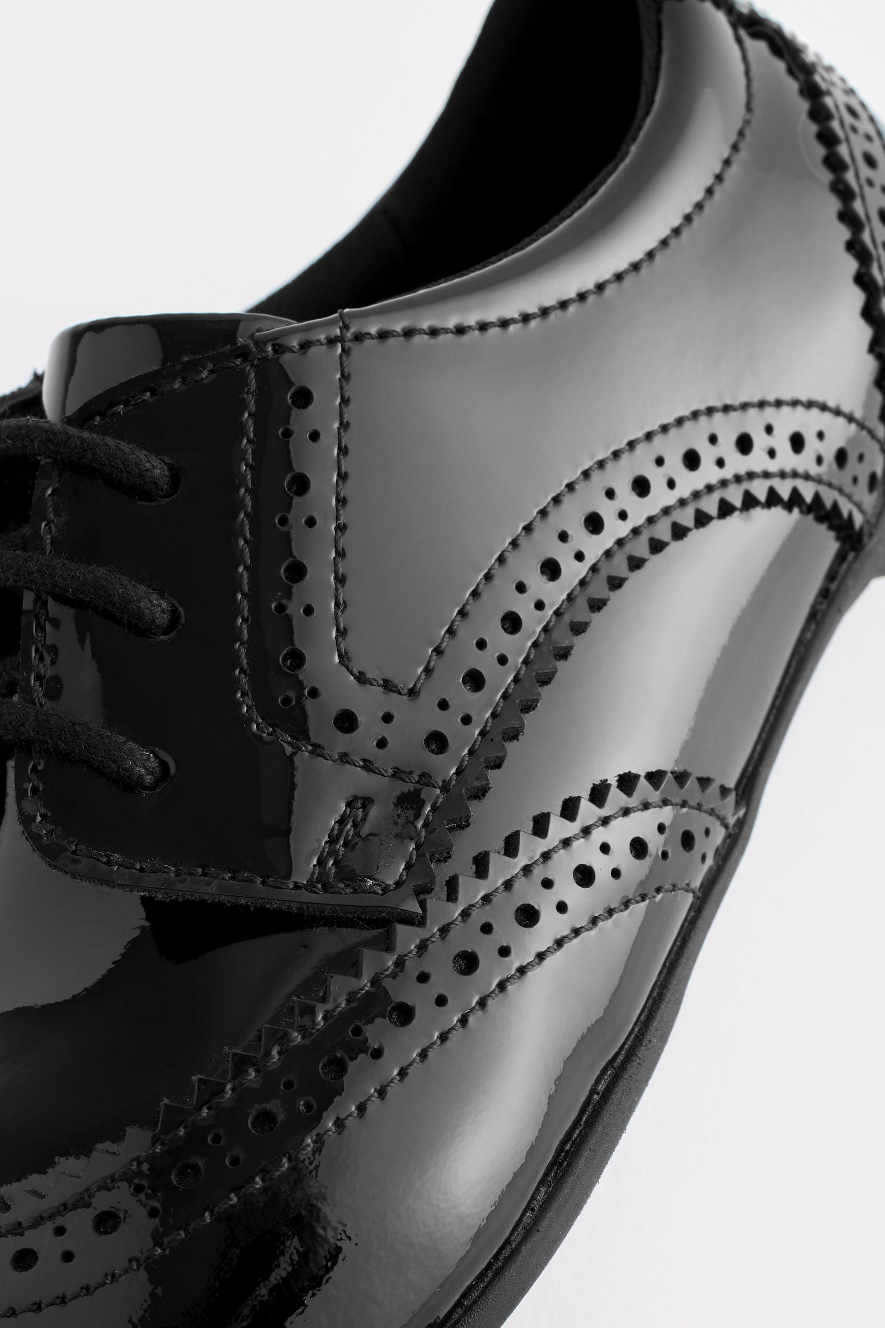 Black Patent Wide Fit (G) Leather Brogue Lace-Up School Shoes